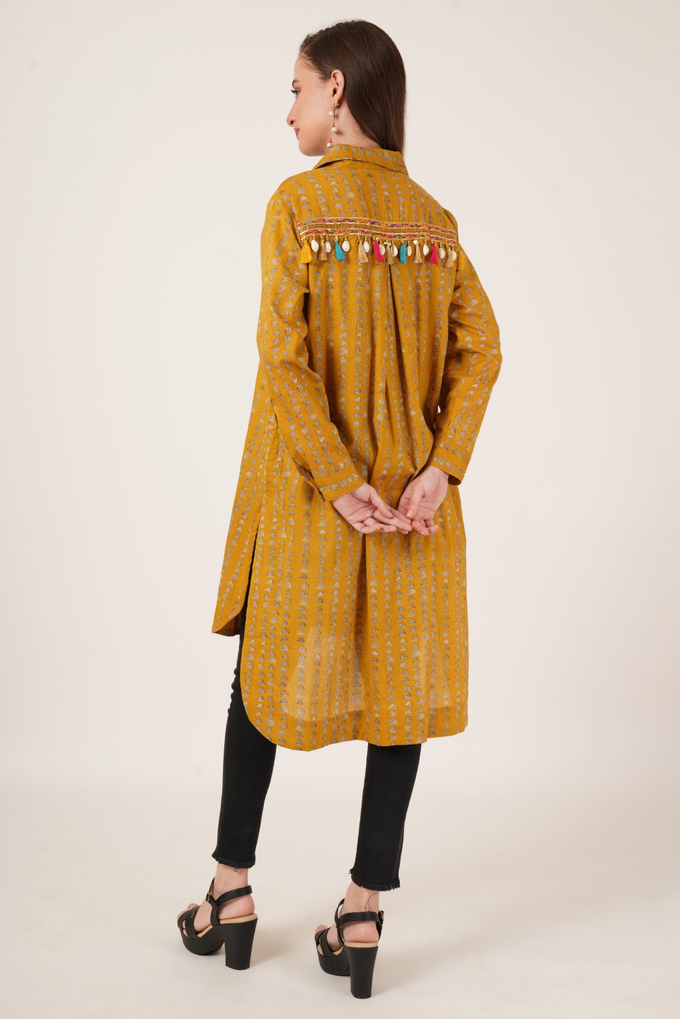 Ethnic Pattern Longline Shirt in Jaipuri Cotton For Women