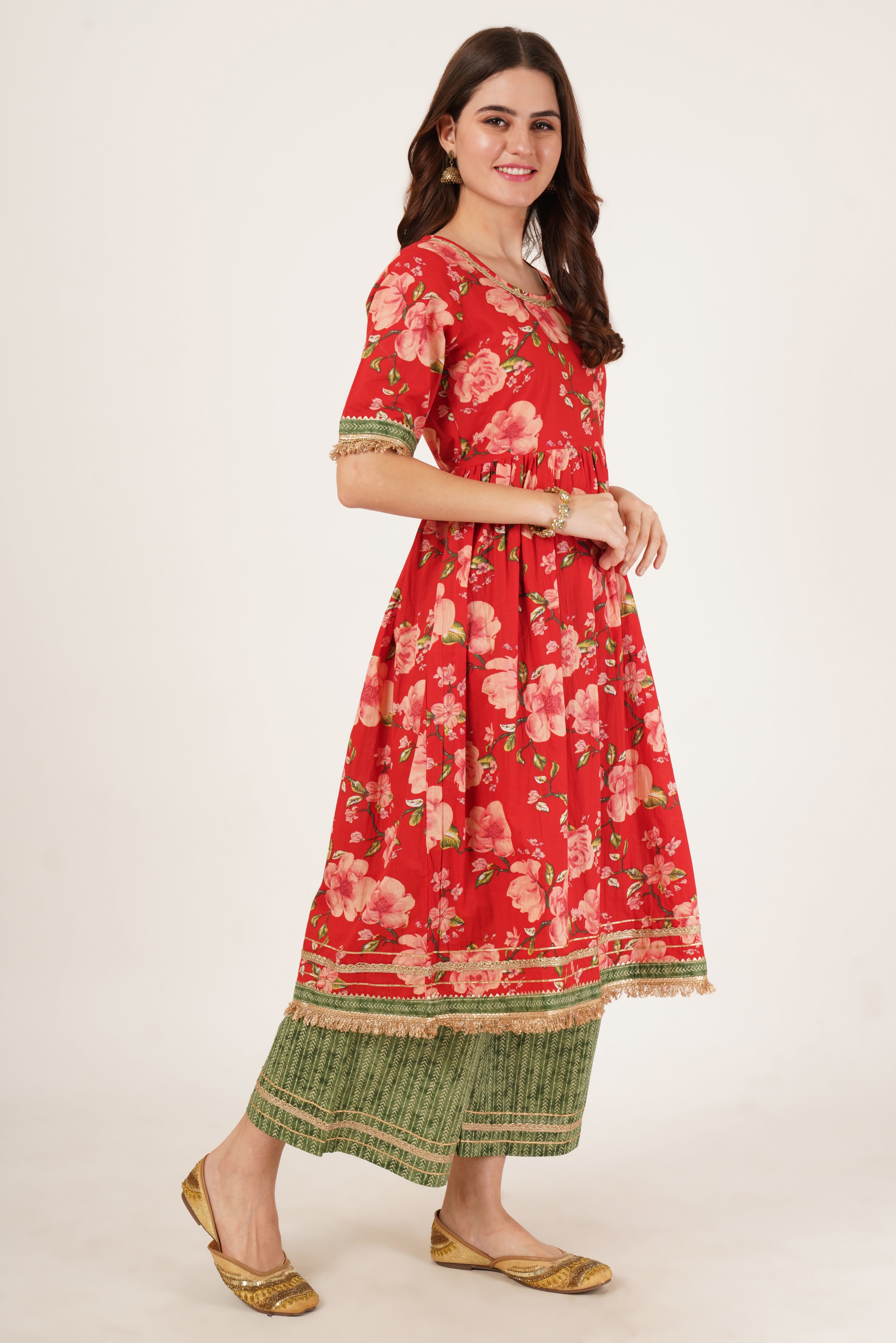 Festive A-Line Cotton Kurta with Palazzo Set For Women