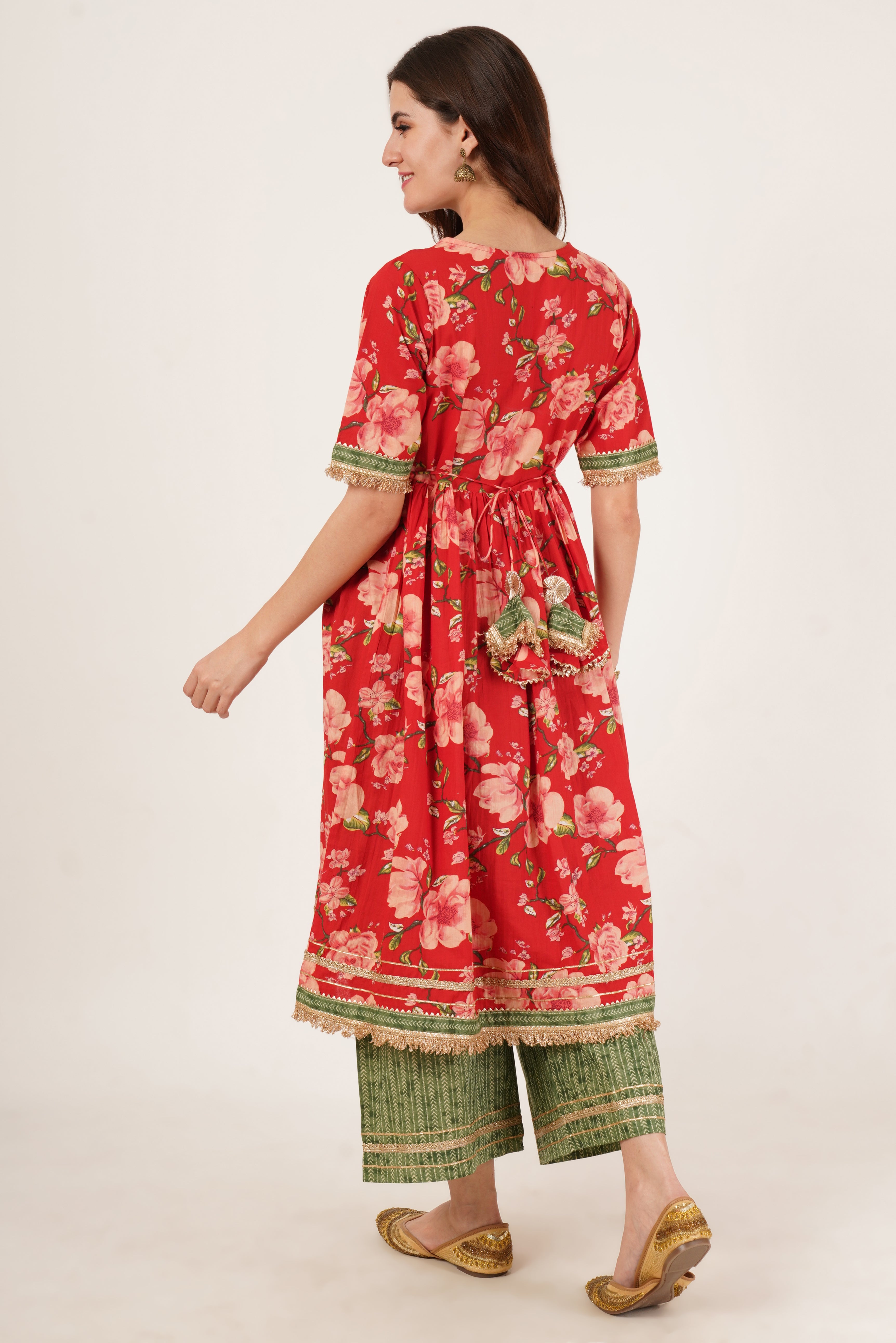 Festive A-Line Cotton Kurta with Palazzo Set For Women