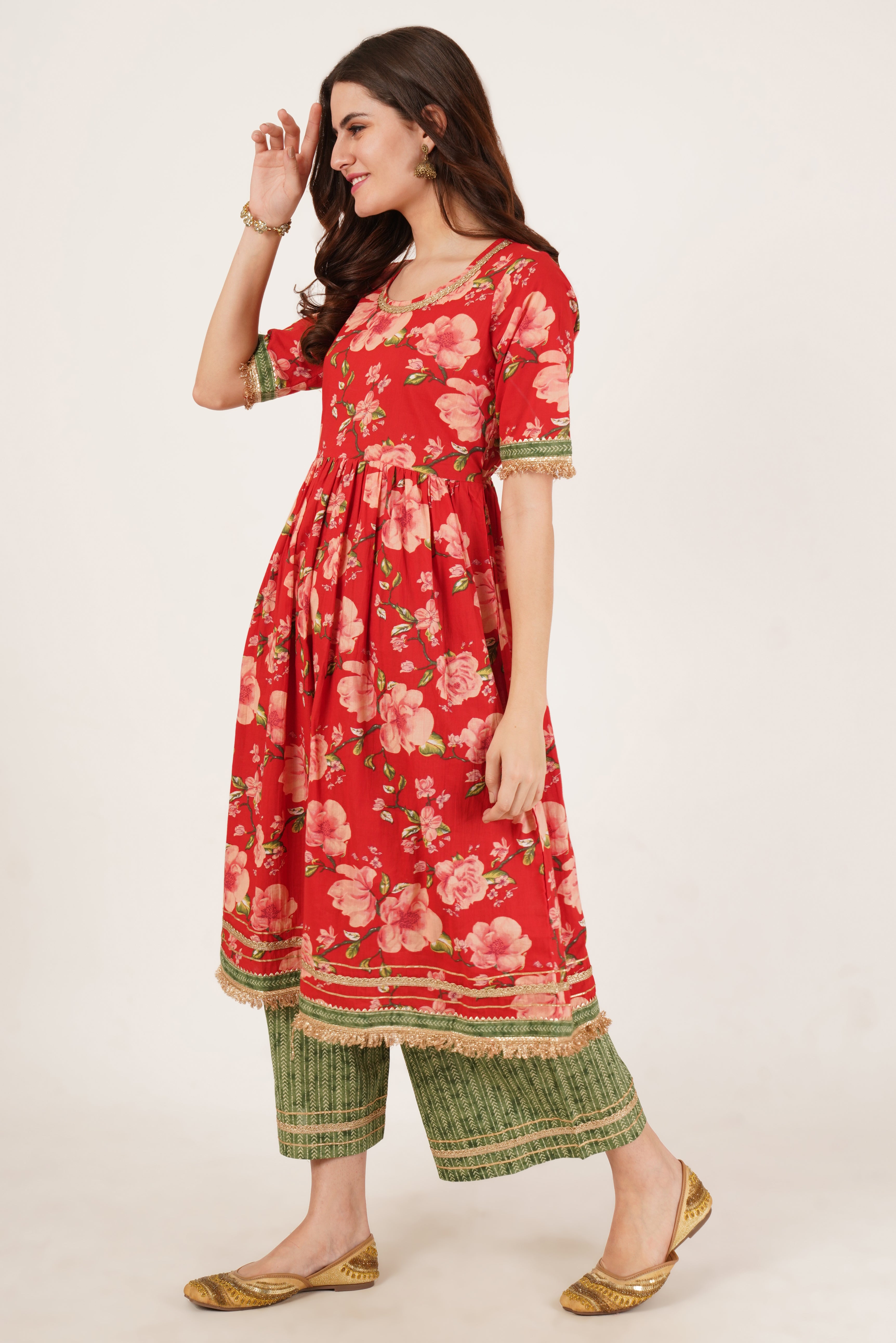 Festive A-Line Cotton Kurta with Palazzo Set For Women