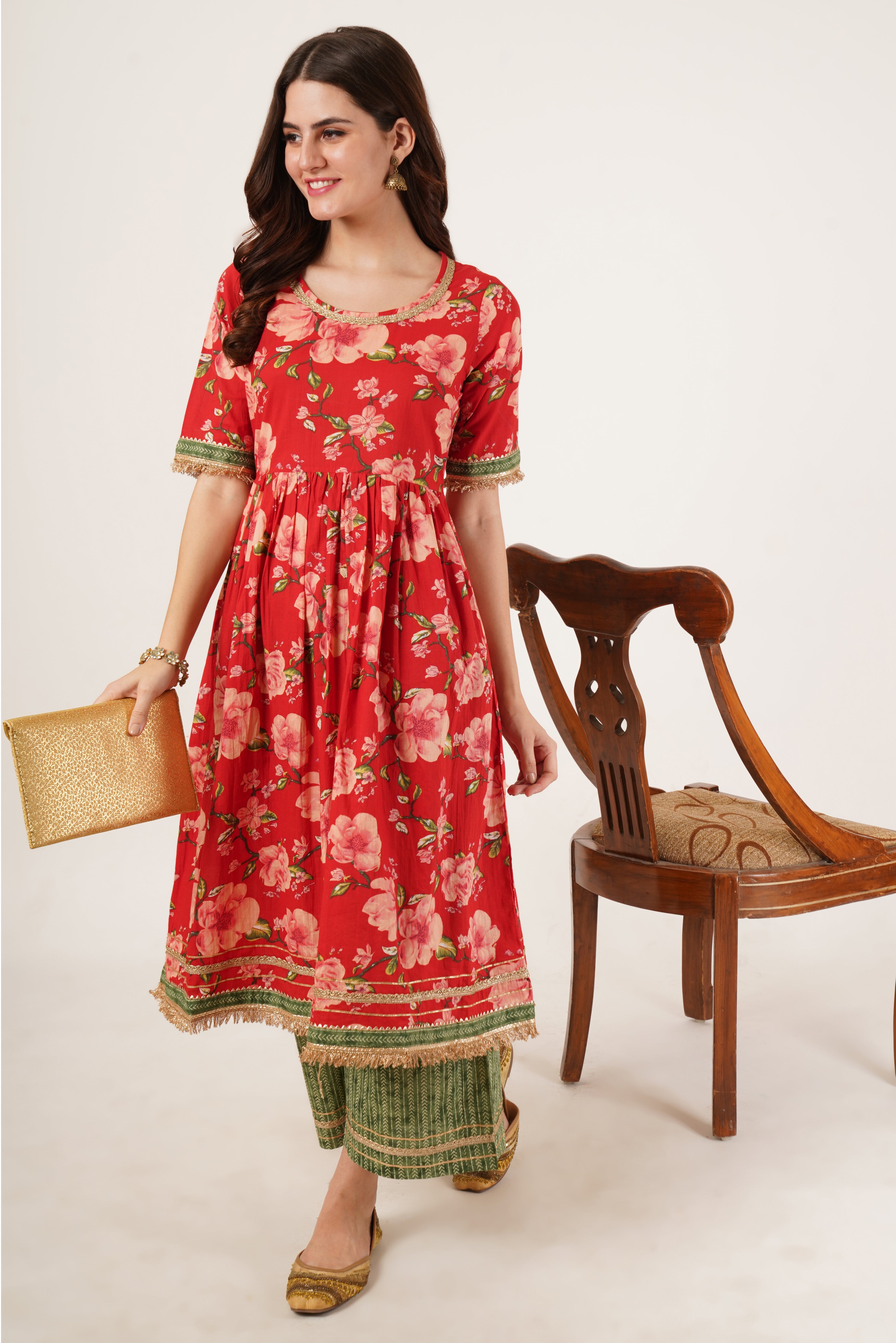 Festive A-Line Cotton Kurta with Palazzo Set For Women