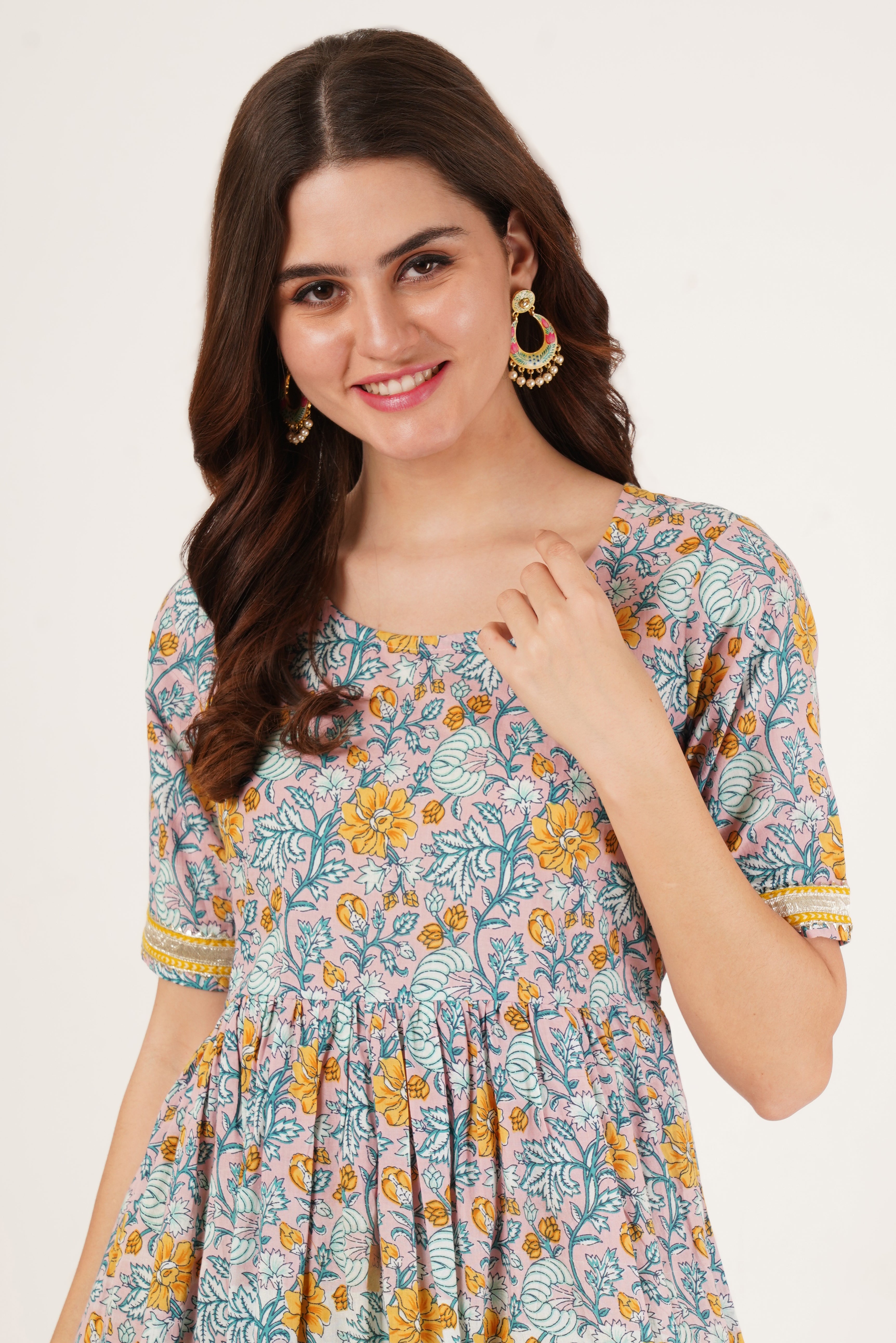 Festive Style Cotton A-Line Kurta with Palazzo Set for Women