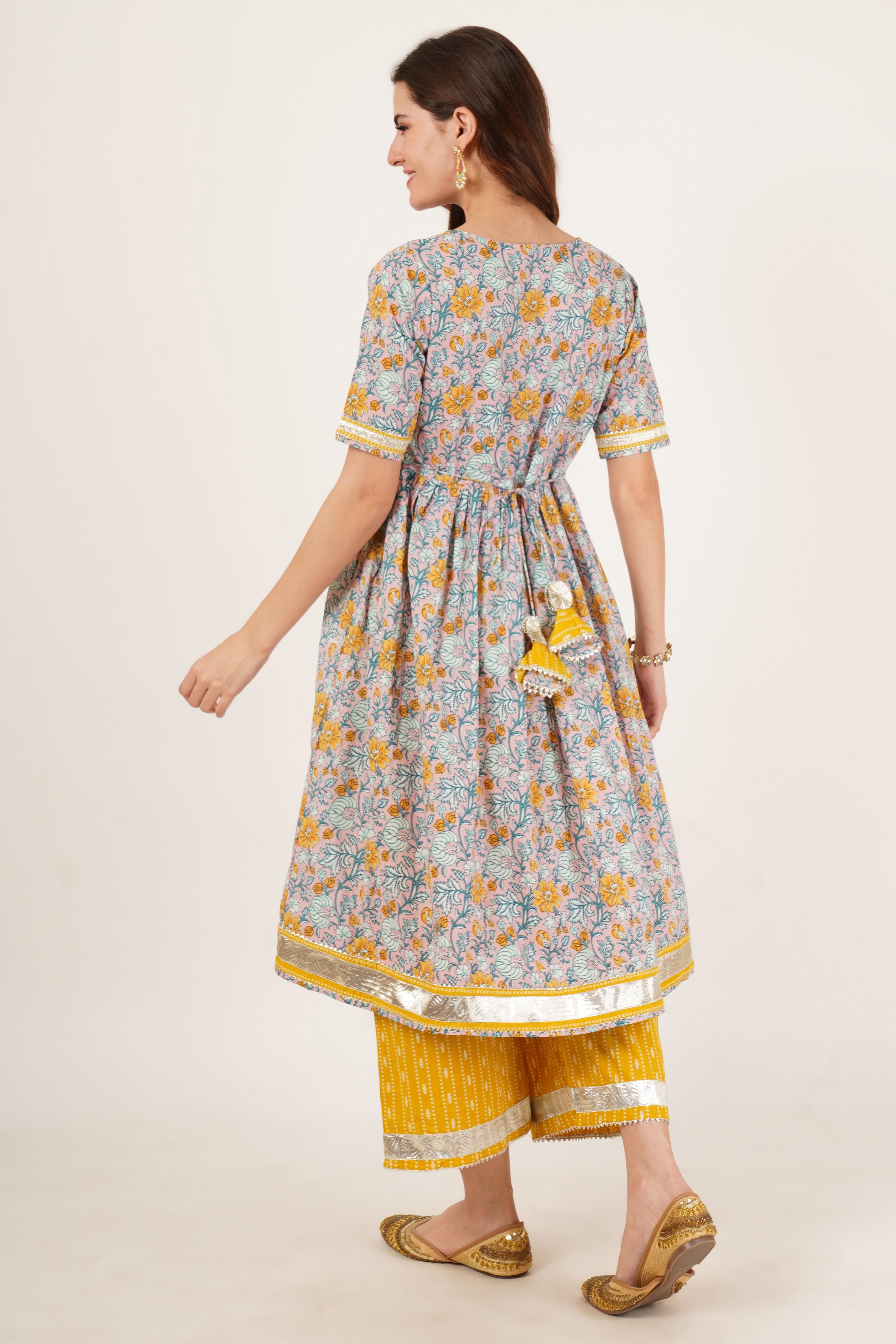 Festive Style Cotton A-Line Kurta with Palazzo Set for Women