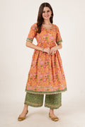 Ensemble Kurta en coton floral festif avec palazzo pour femmes