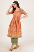 Ensemble Kurta en coton floral festif avec palazzo pour femmes