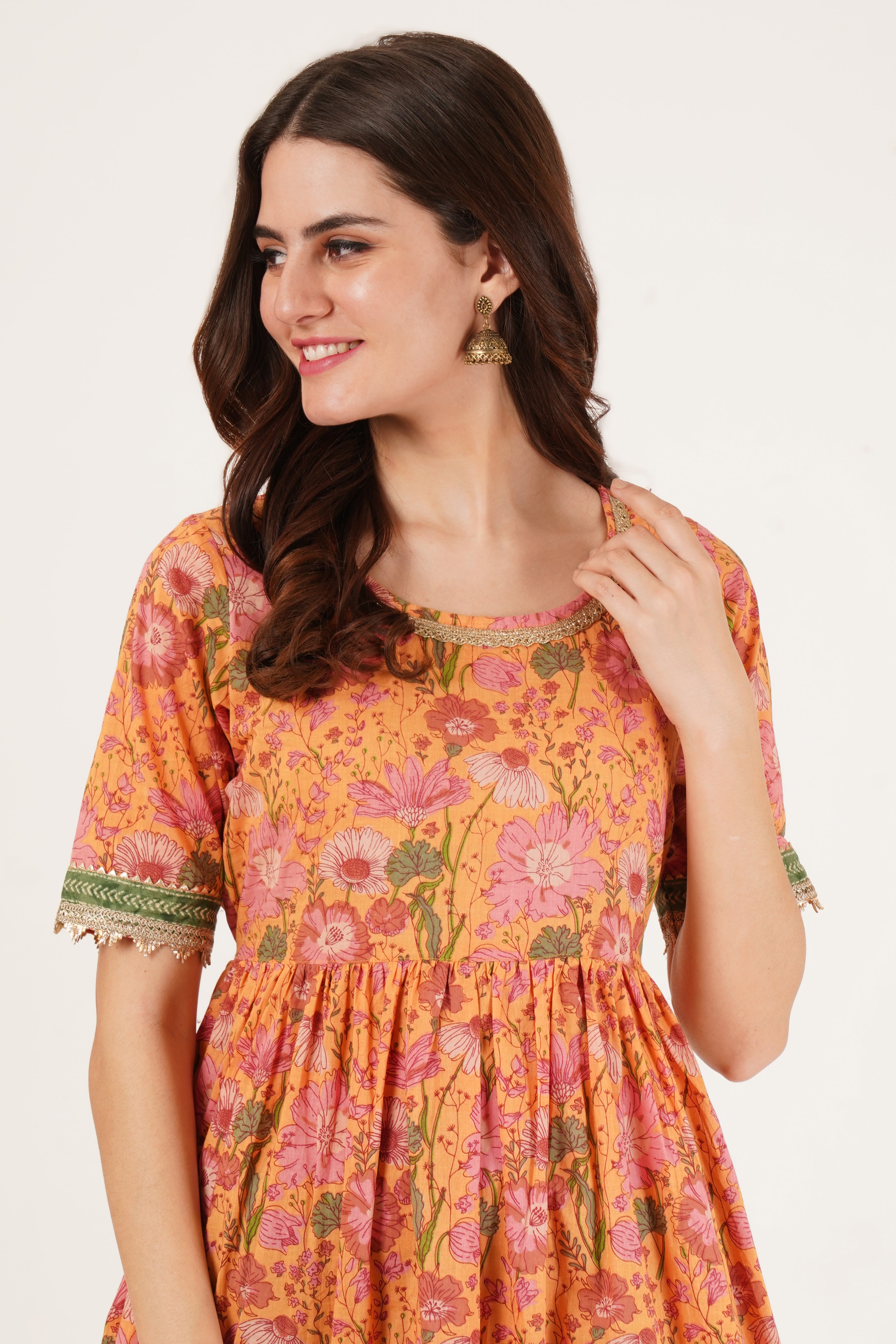 Festive A-Line Floral Cotton Kurta with Palazzo Set For Women