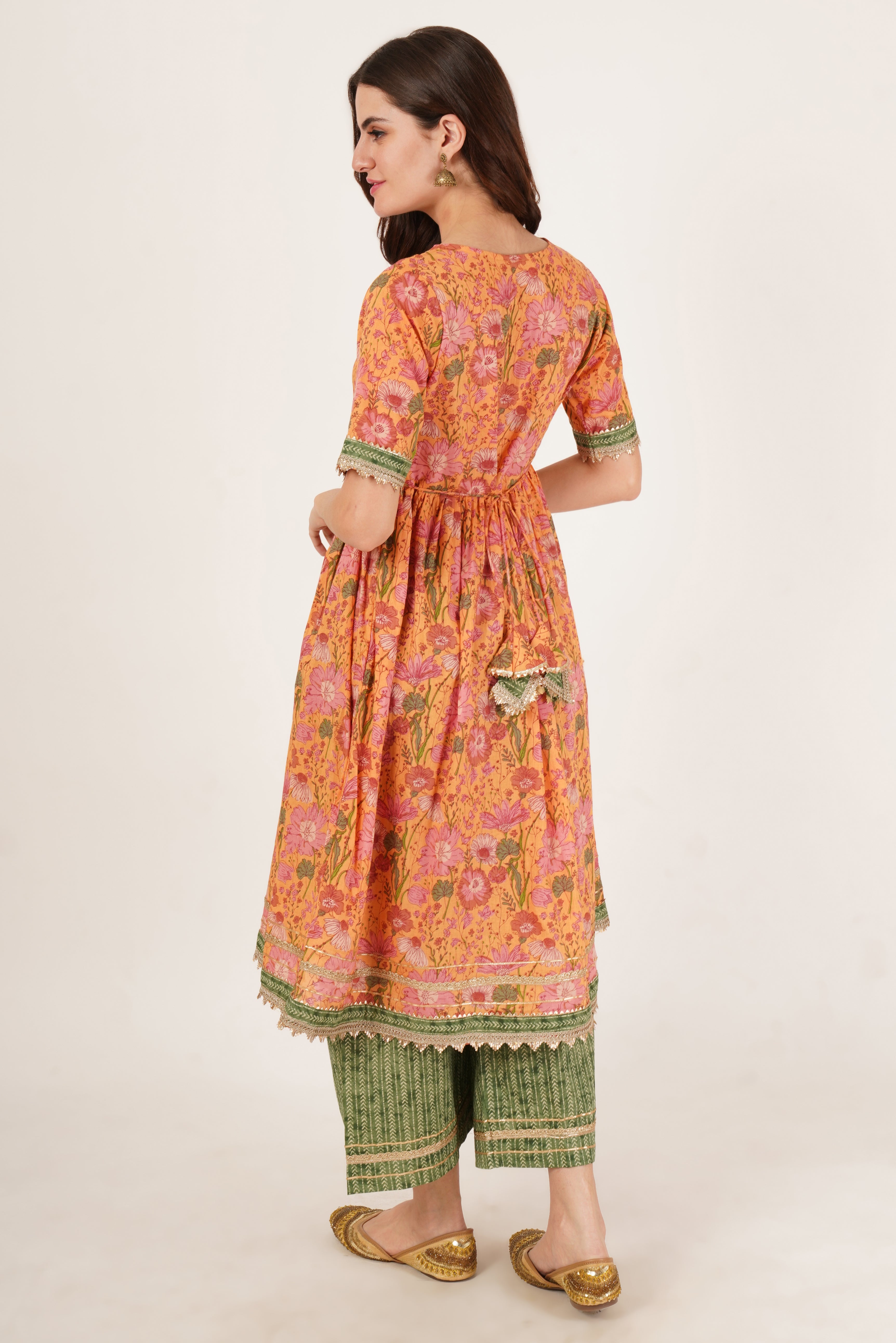 Festive A-Line Floral Cotton Kurta with Palazzo Set For Women