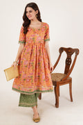 Ensemble Kurta en coton floral festif avec palazzo pour femmes