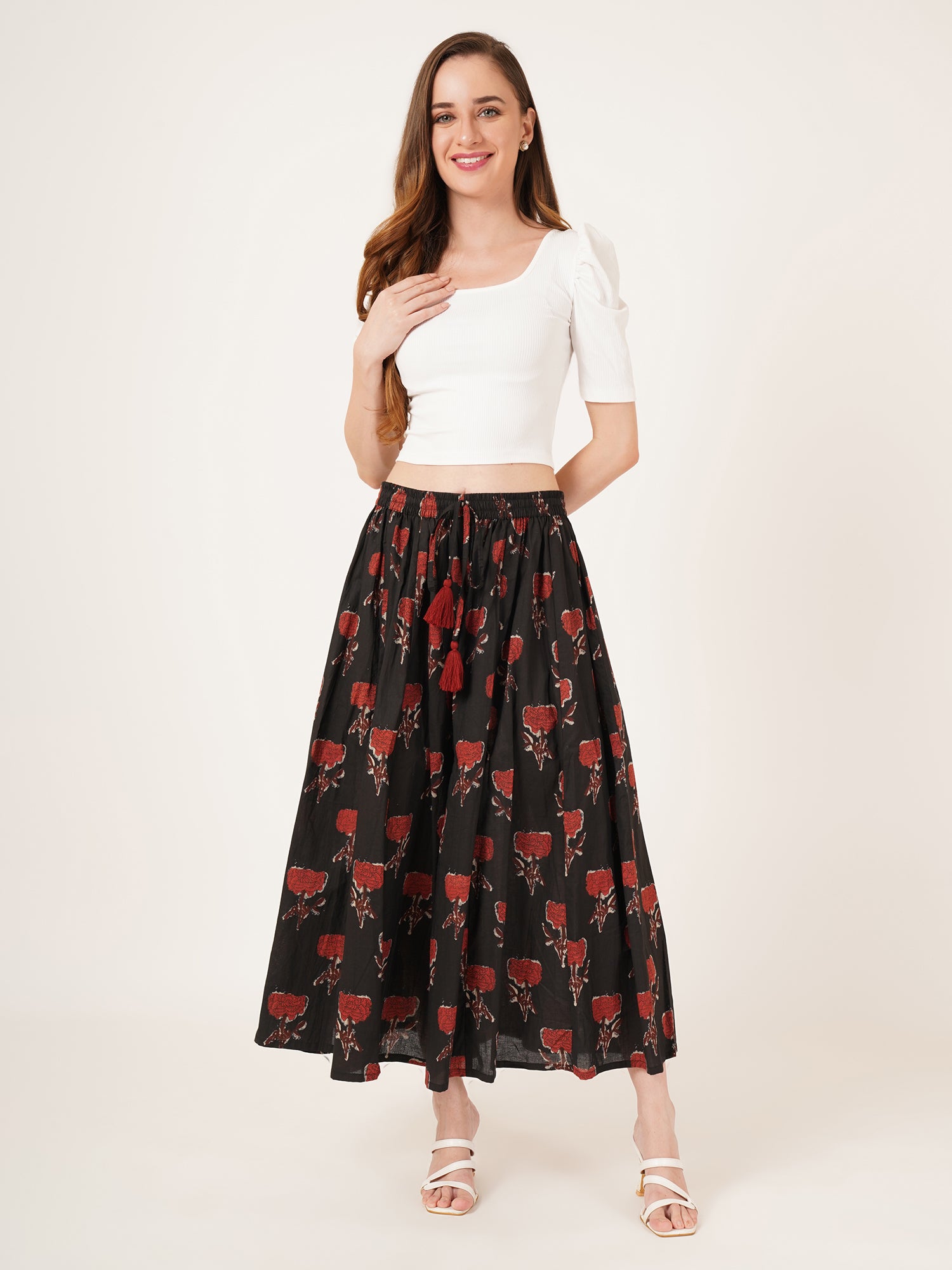 Timeless Black Maroon Rose Print Palazzo for Women