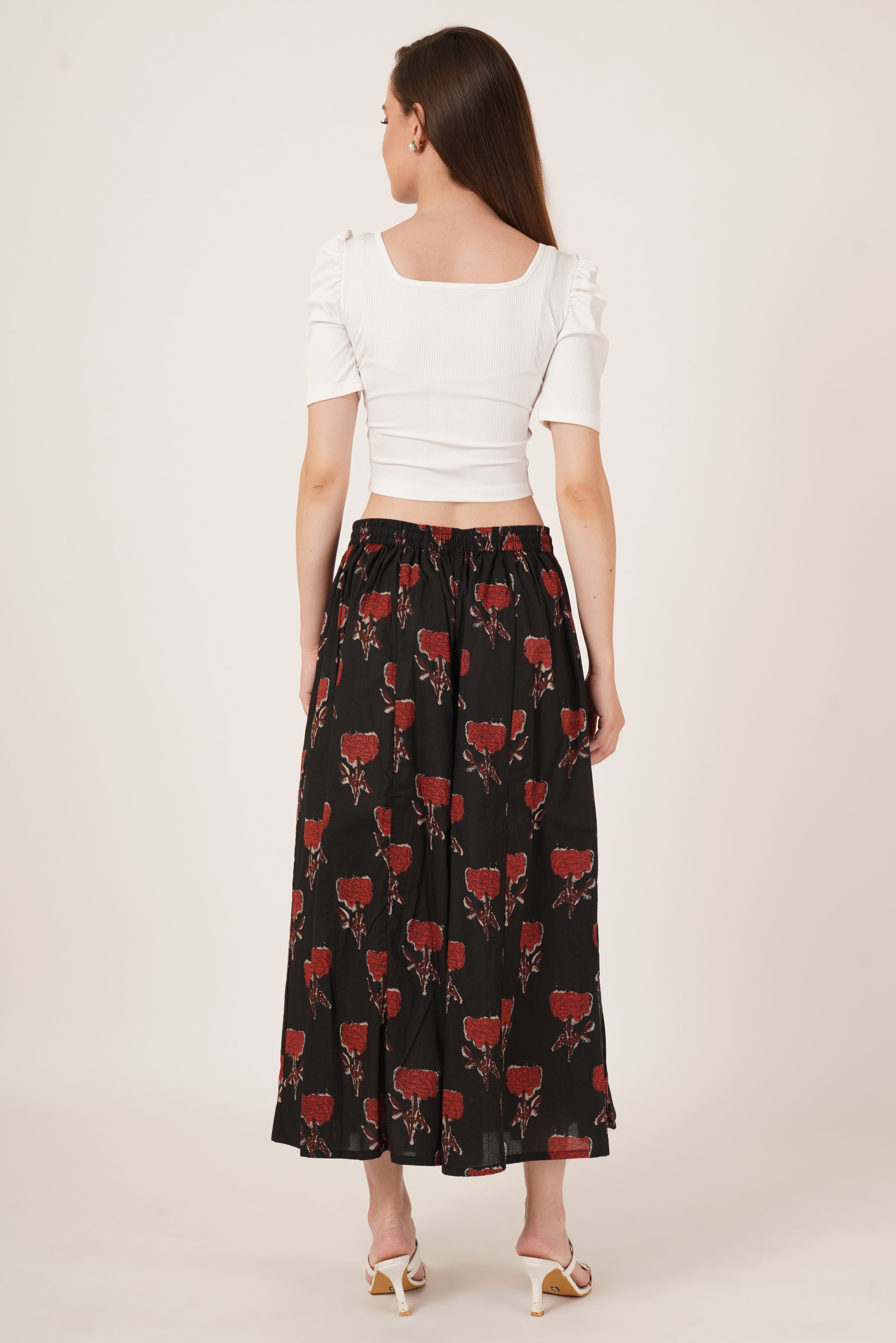 Timeless Black Maroon Rose Print Palazzo for Women