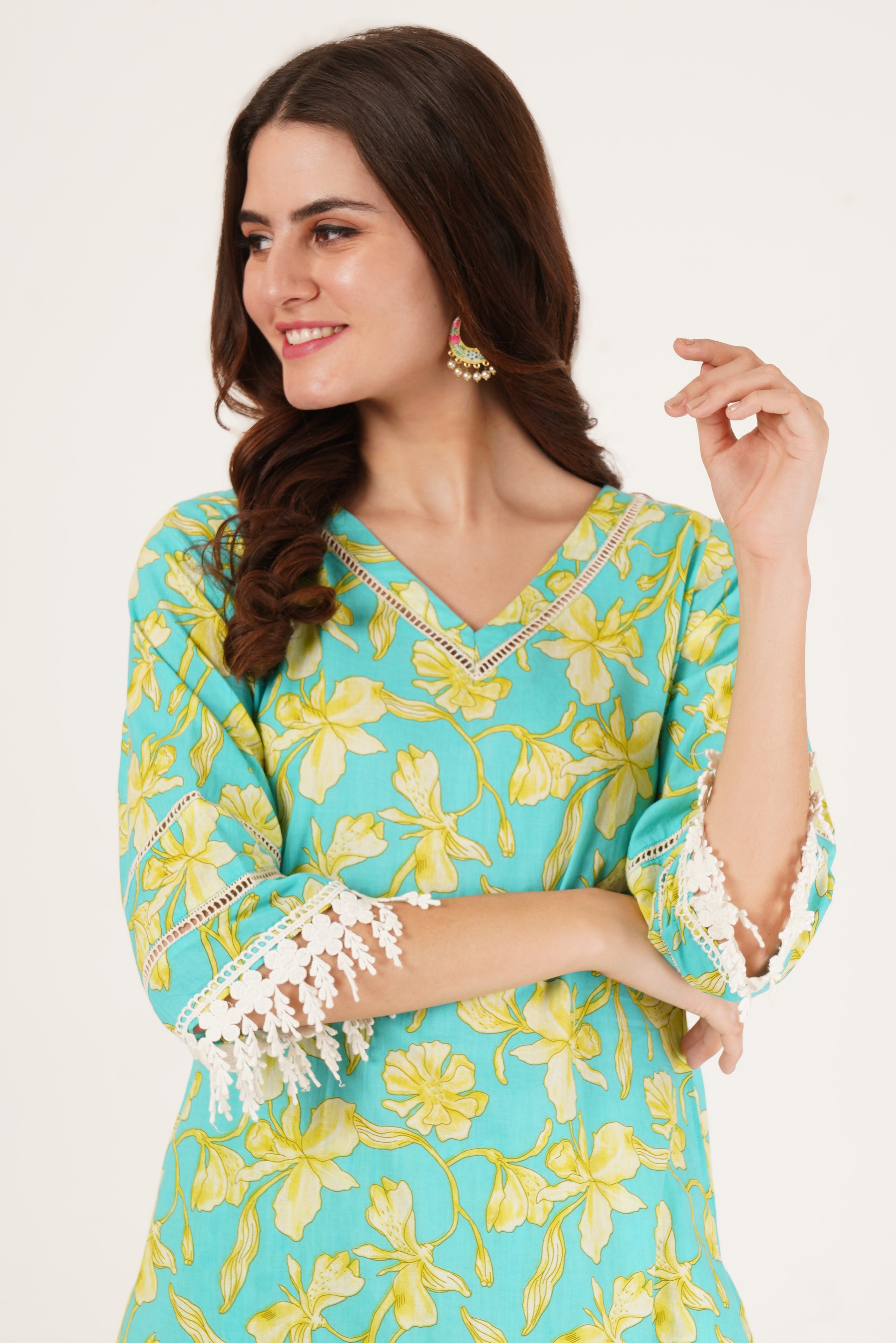 Straight Floral Printed Cotton Kurta with Palazzo Set for Women