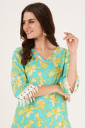 Ensemble Kurta droit en coton imprimé floral avec palazzo pour femme