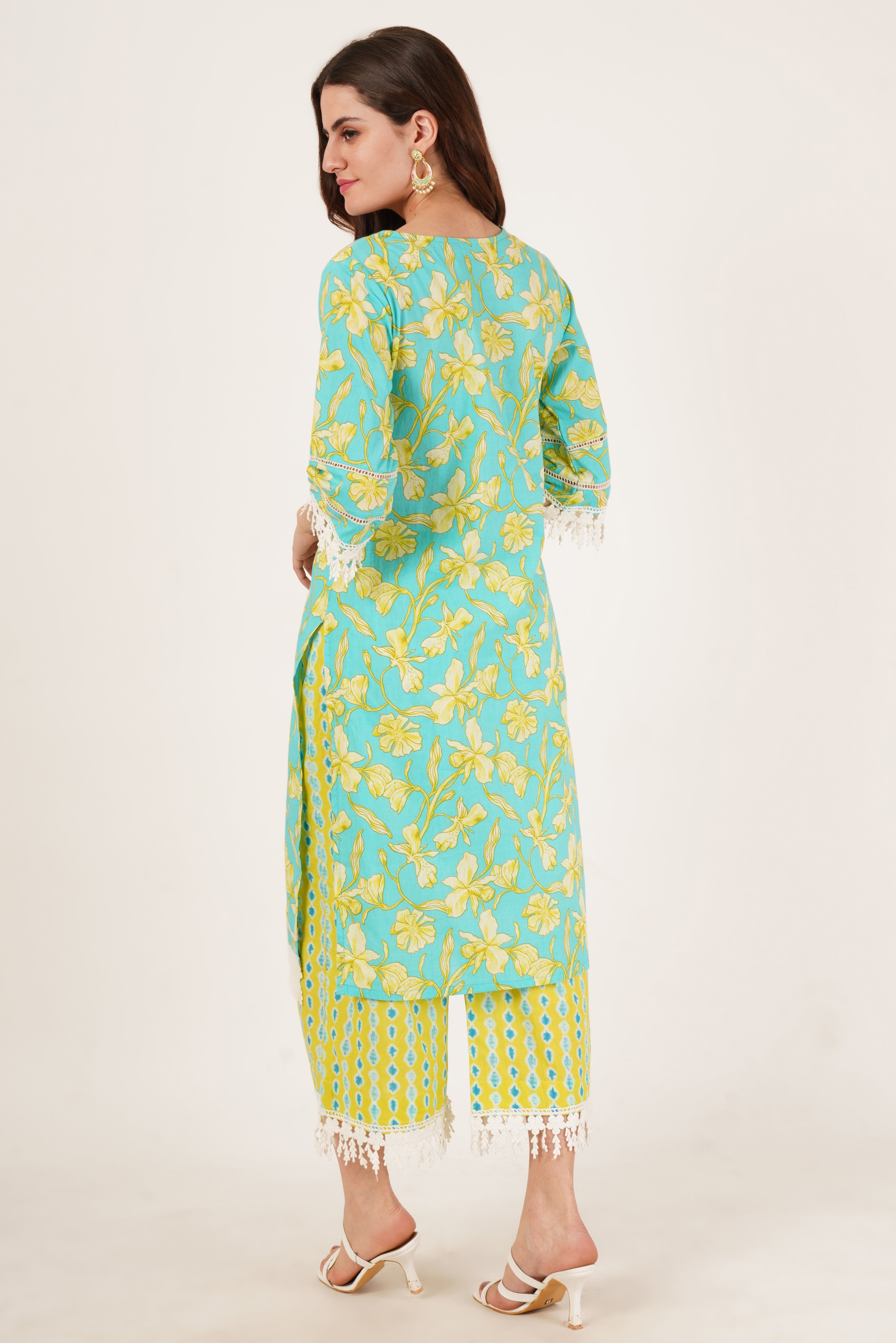 Straight Floral Printed Cotton Kurta with Palazzo Set for Women