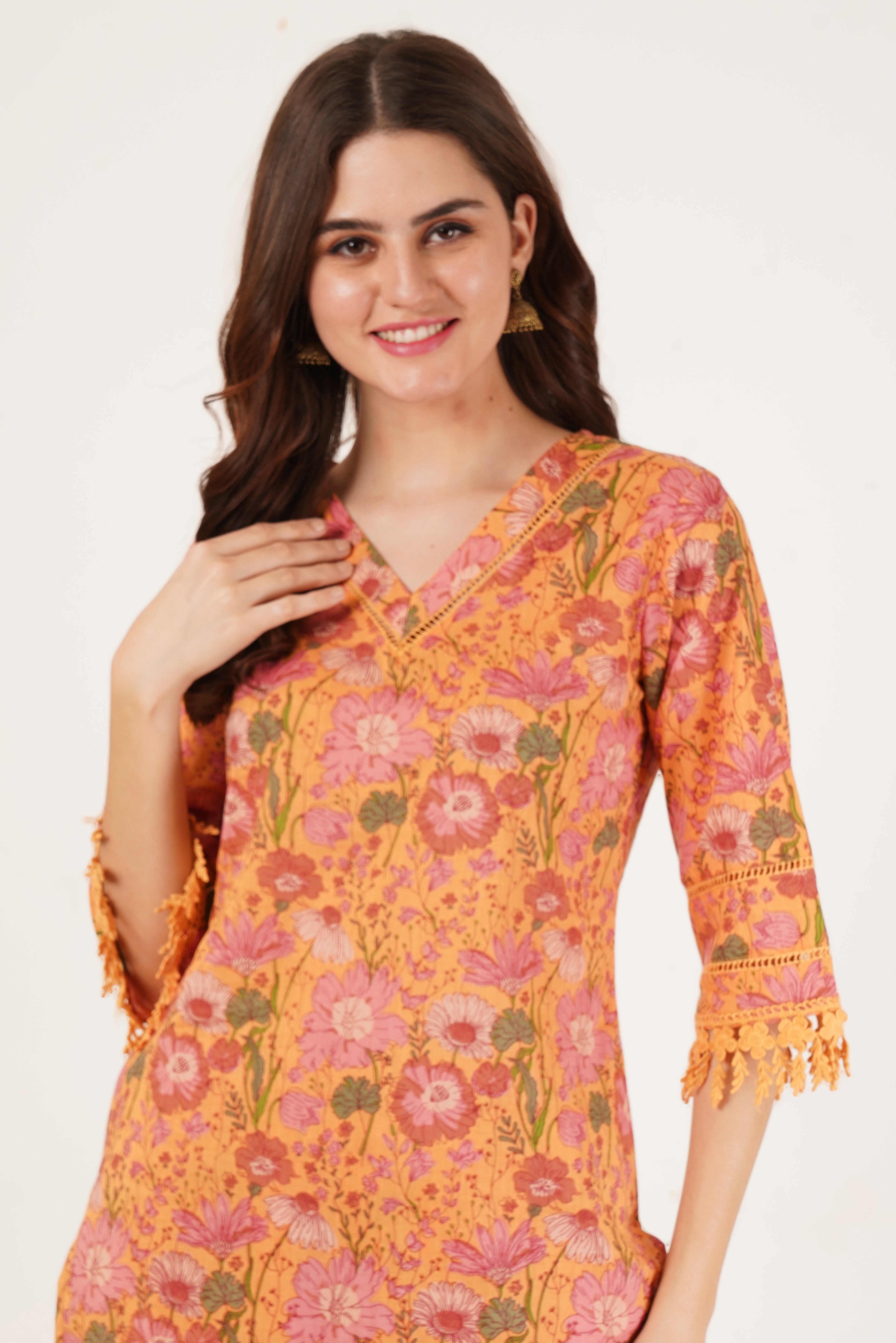 Summer Floral Cotton Kurta and Palazzo For Women