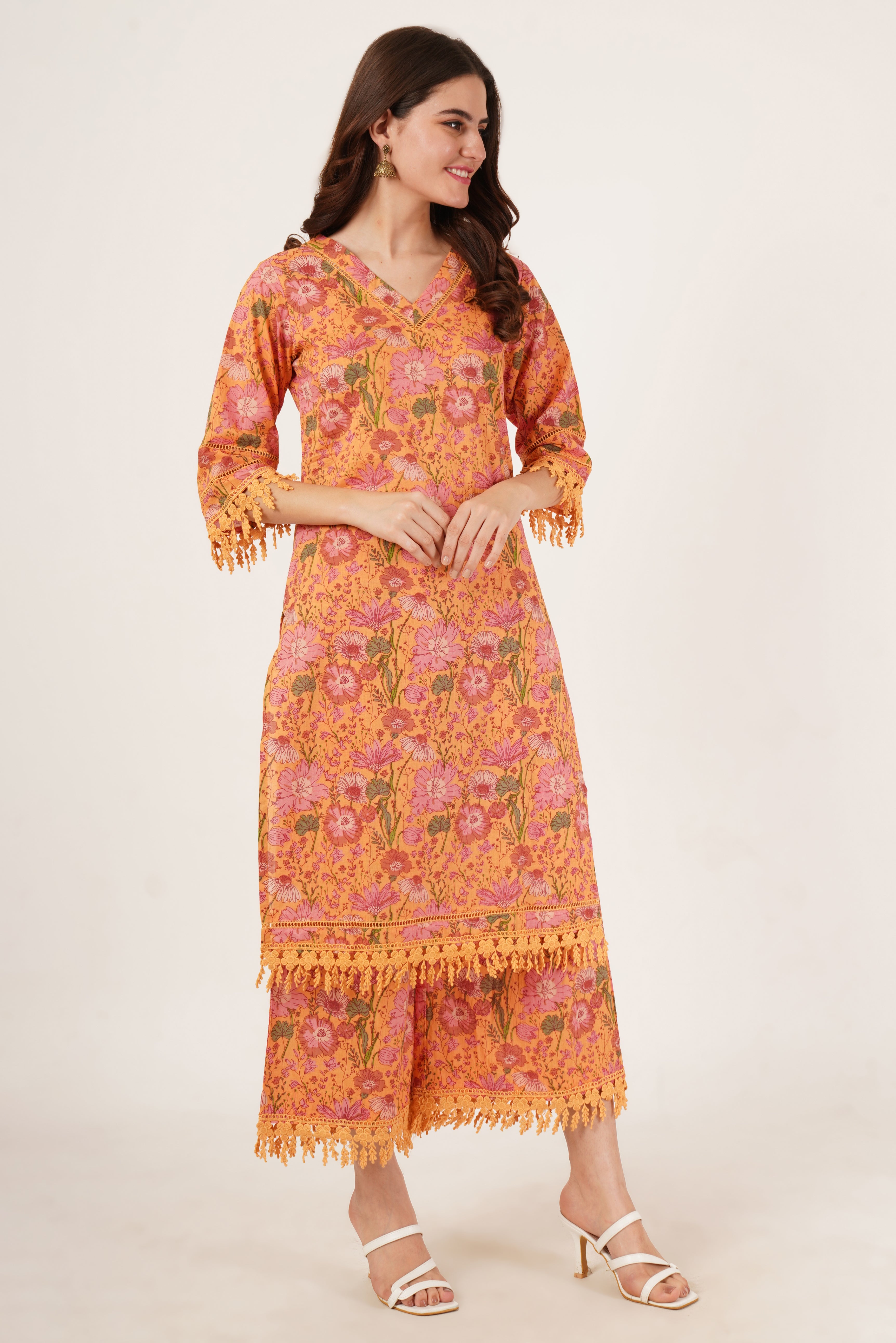 Summer Floral Cotton Kurta and Palazzo For Women