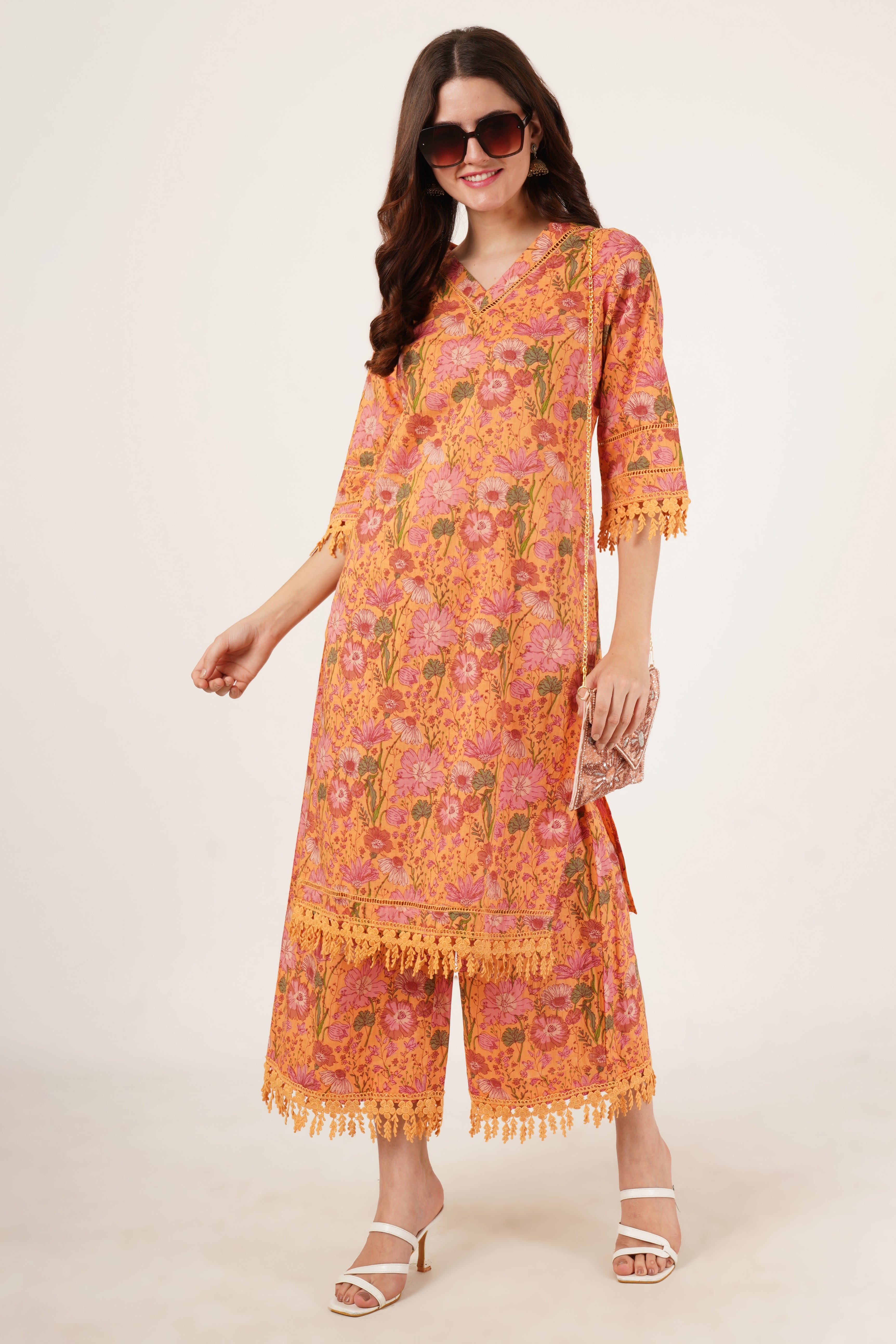 Summer Floral Cotton Kurta and Palazzo For Women