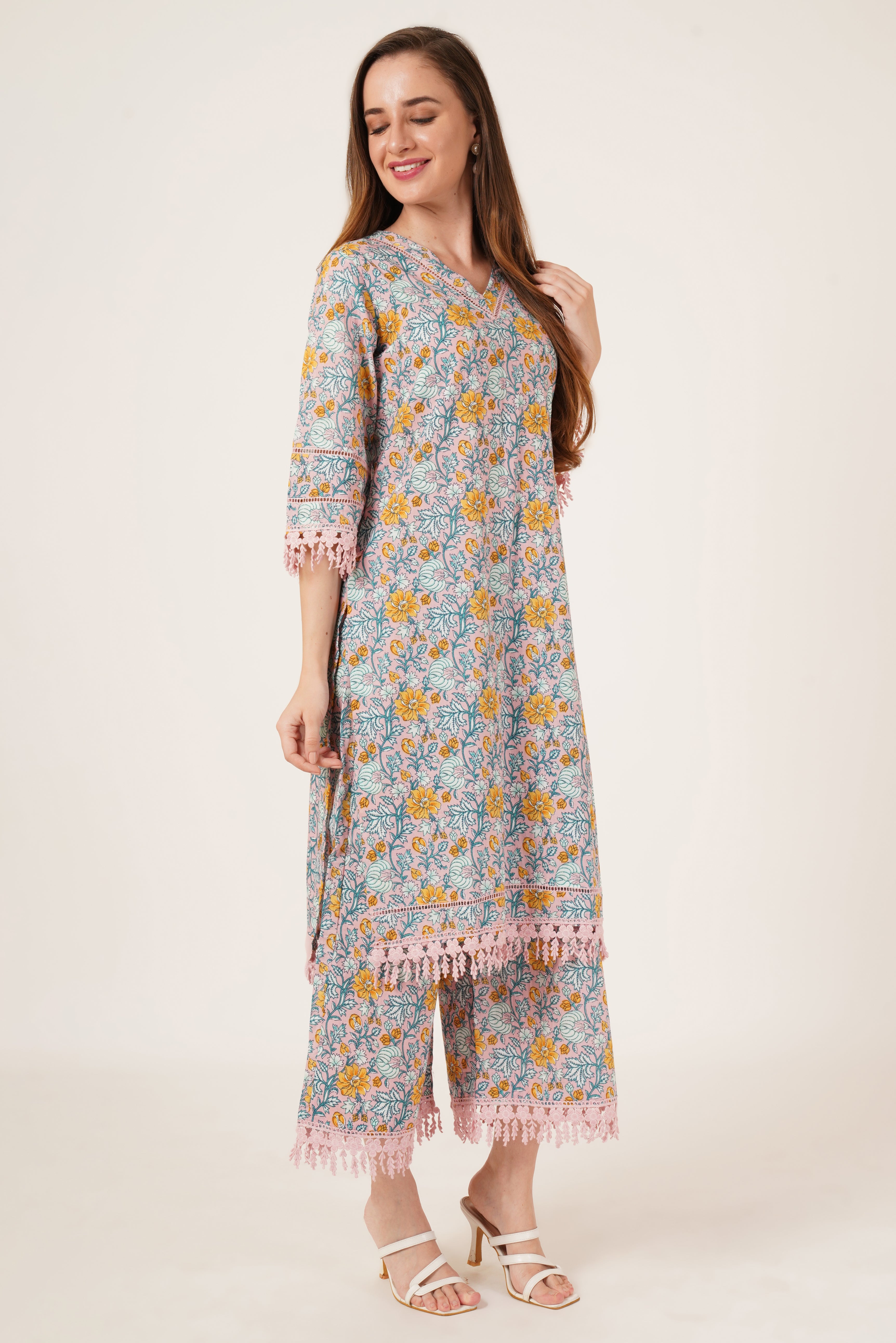 Jaipuri Heritage Cotton Palazzo Kurta Set For Women