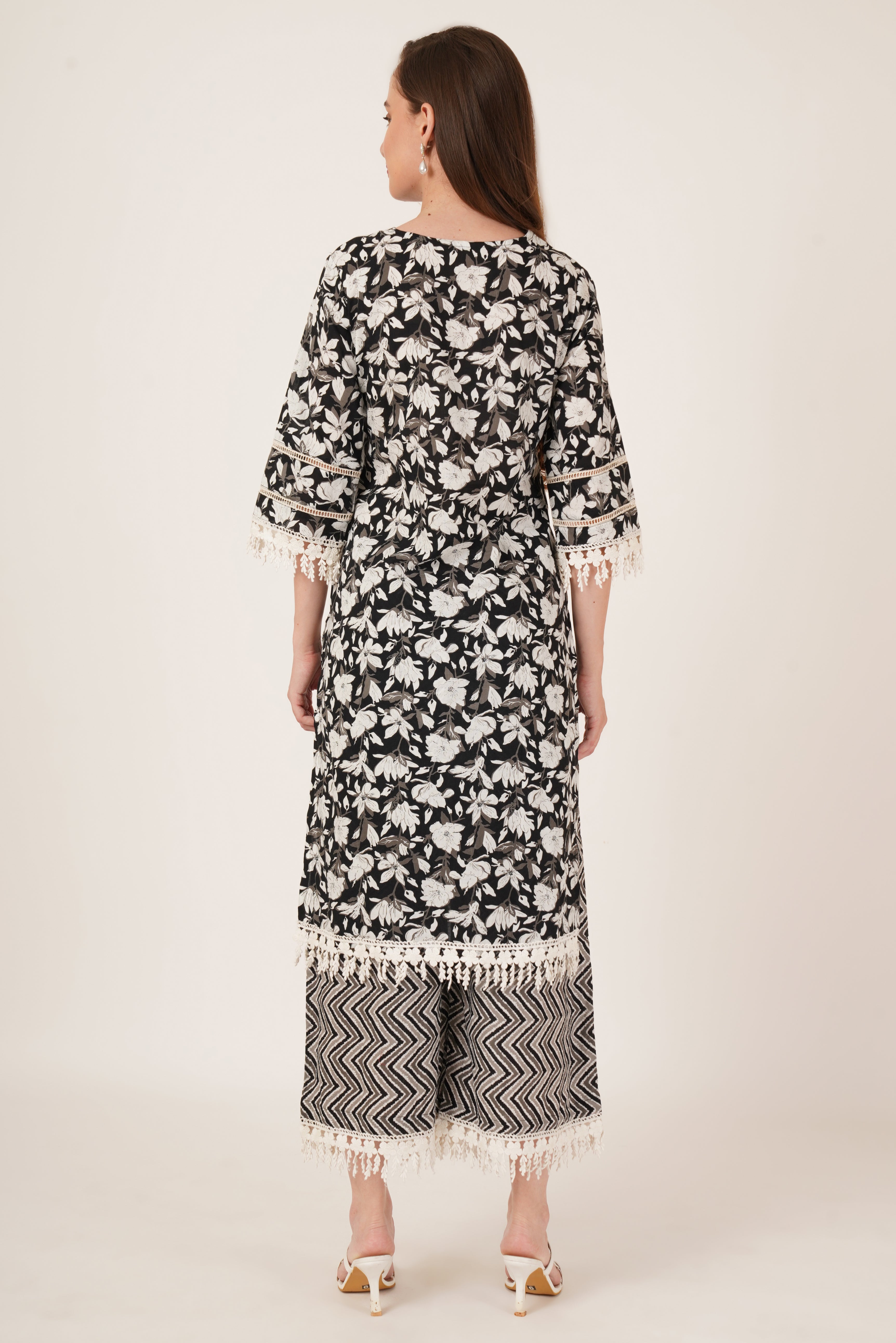 Black and White Geometric Palazzo Kurta Set for Women