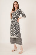 Ensemble Kurta Palazzo géométrique noir et blanc pour femme