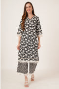 Ensemble Kurta Palazzo géométrique noir et blanc pour femme