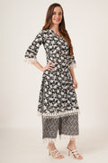 Ensemble Kurta Palazzo géométrique noir et blanc pour femme