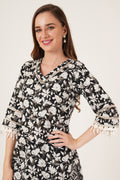 Ensemble Kurta Palazzo géométrique noir et blanc pour femme