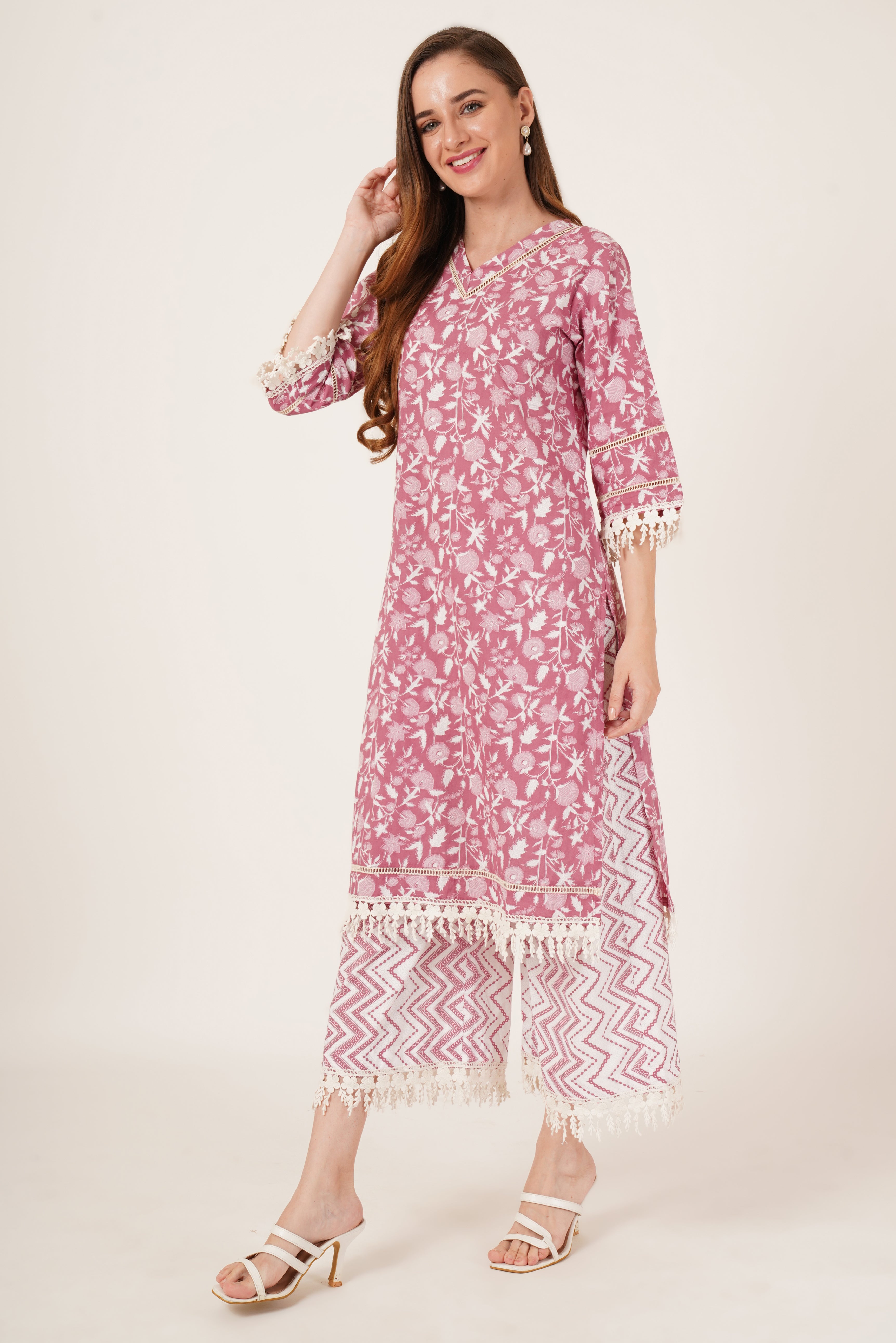 Jaipur-Inspired Cotton Kurta Palazzo Outfit For Women