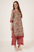 Ensemble Kurta droit en coton imprimé floral avec palazzo pour femme