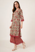 Ensemble Kurta droit en coton imprimé floral avec palazzo pour femme