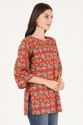 Red Floral Cotton Short Kurti for Women by COTLAND - view 2