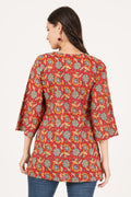 Red Floral Cotton Short Kurti for Women by COTLAND - view 4