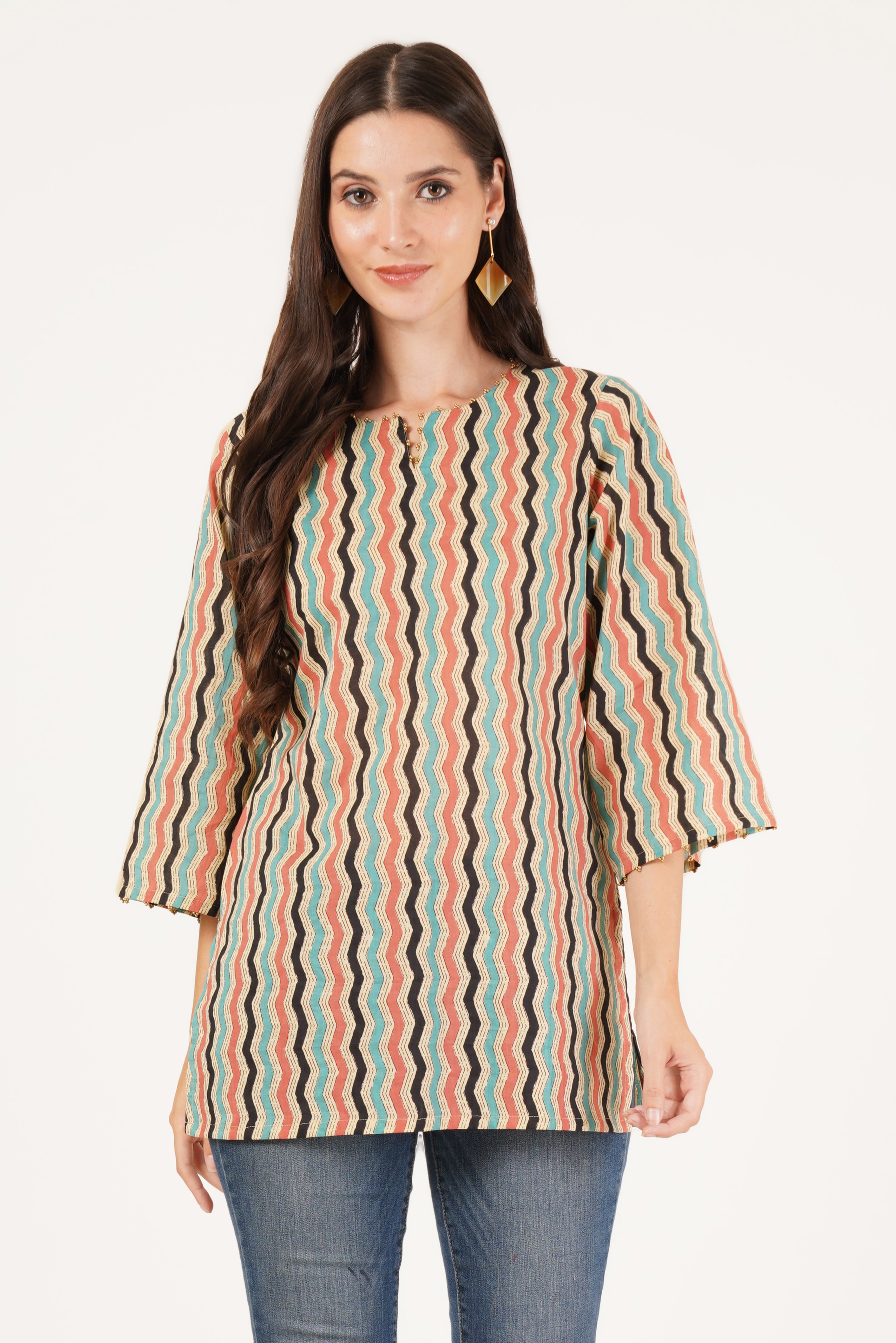 Vibrant Zigzag Cotton Kurti for Women