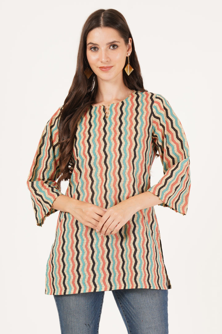 Vibrant Zigzag Cotton Kurti for Women