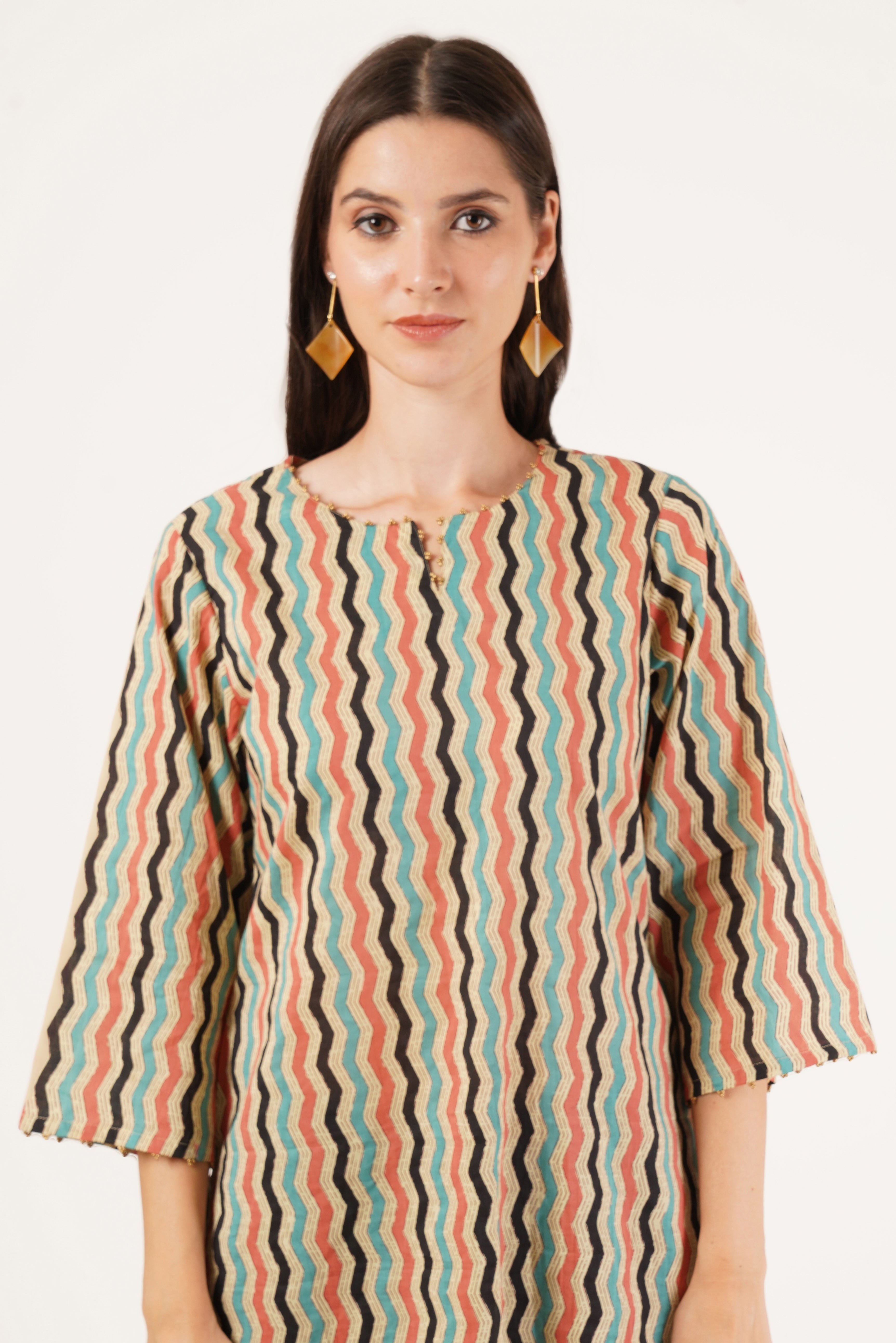 Vibrant Zigzag Cotton Kurti for Women