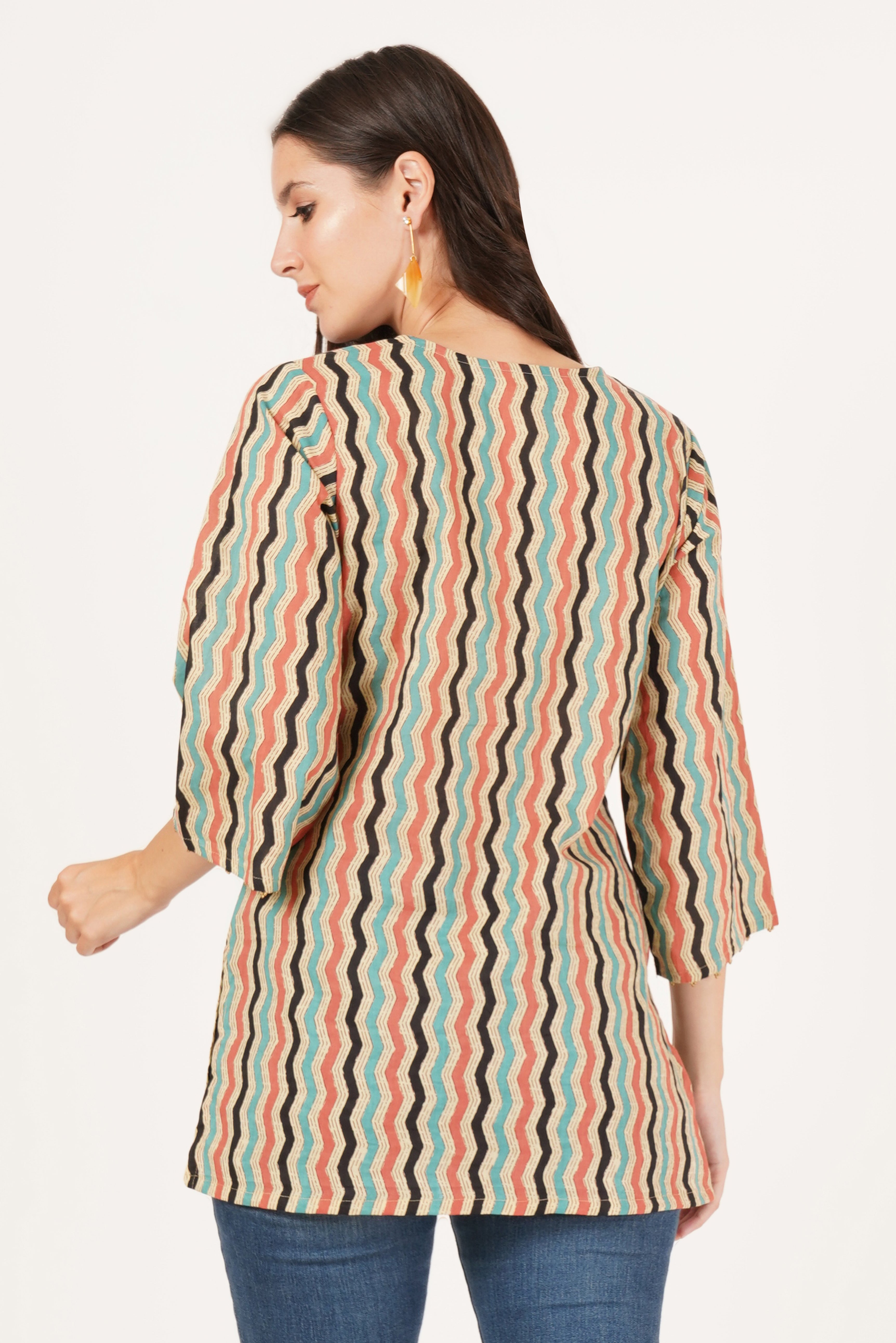 Vibrant Zigzag Cotton Kurti for Women