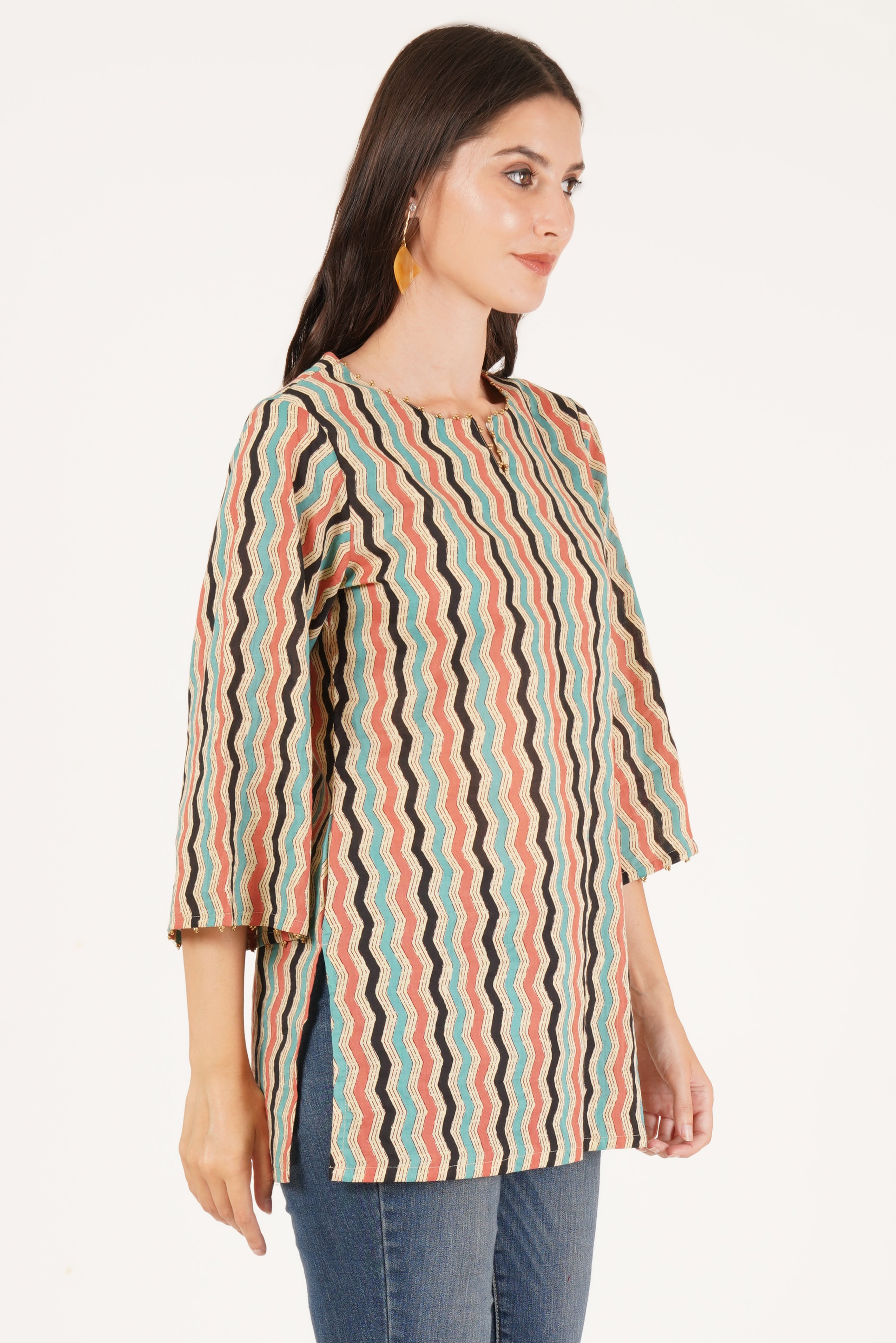 Vibrant Zigzag Cotton Kurti for Women