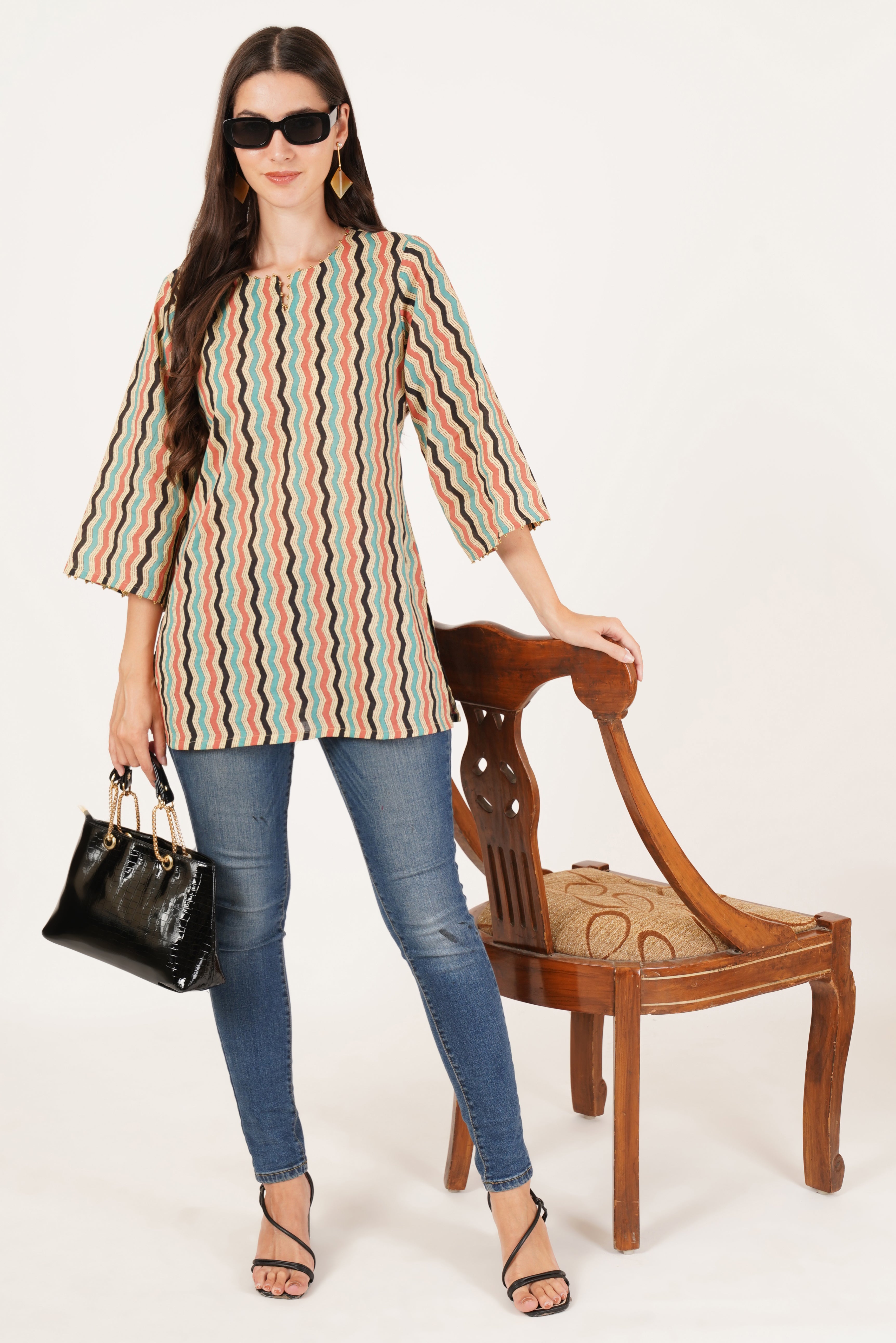 Vibrant Zigzag Cotton Kurti for Women