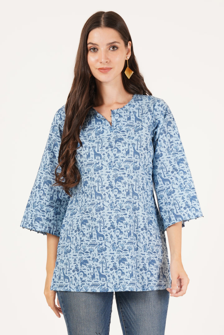Kurti décontracté en coton imprimé Doodle pour femmes