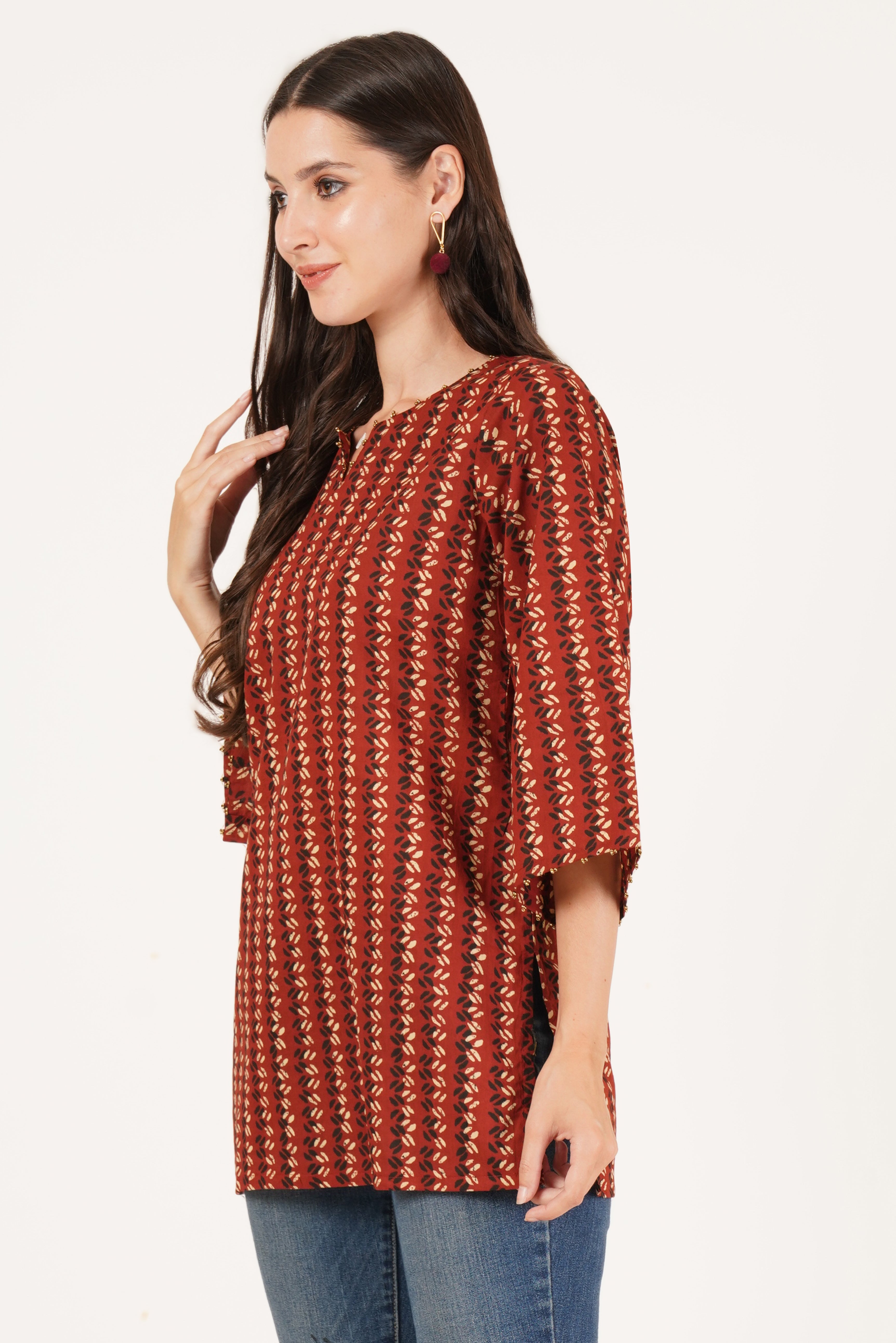 Stylish Printed Short Kurti in Red for Women