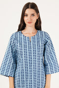 Kurti court pour femme avec motifs bleus uniques