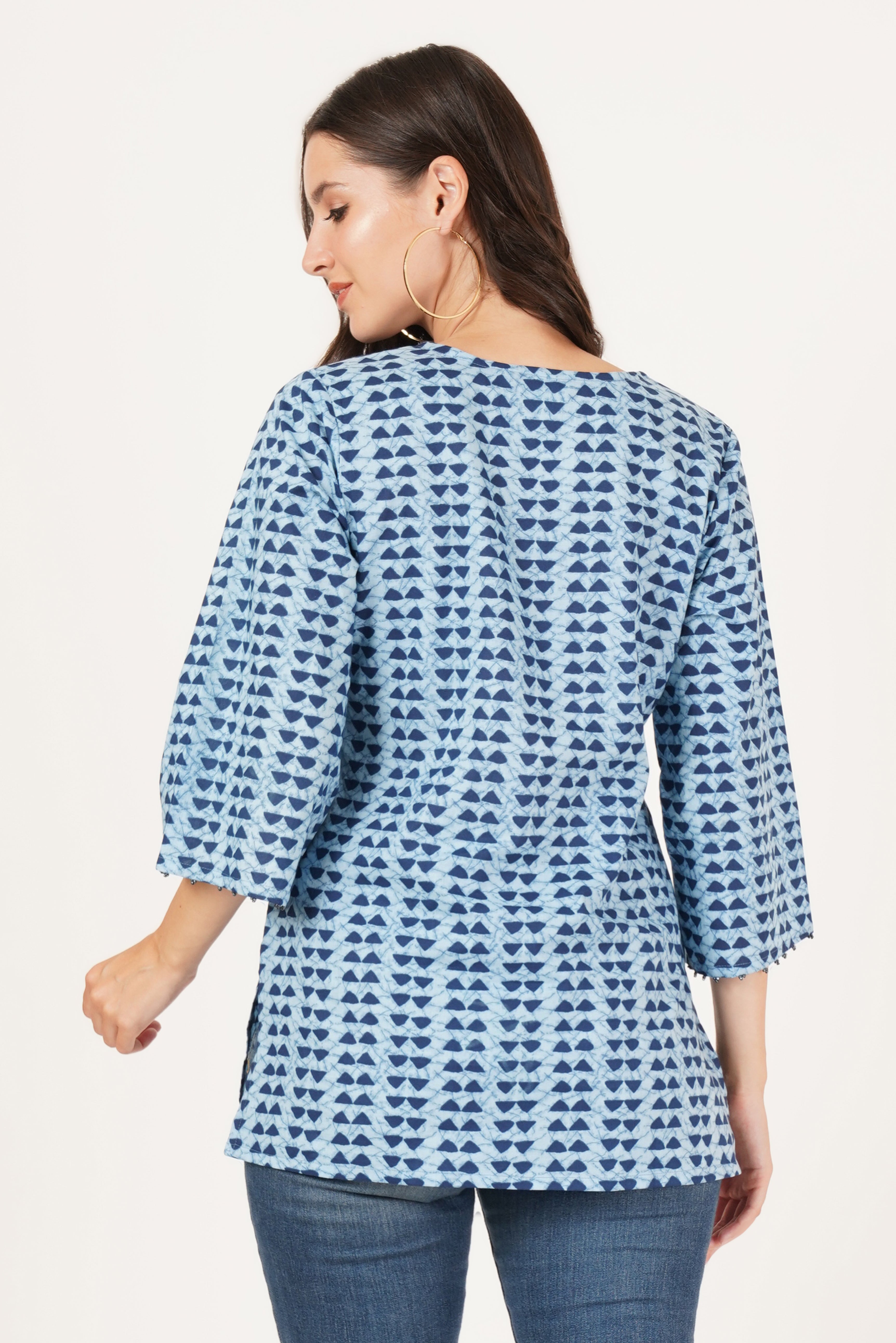 Women's Short Kurti with Unique Blue Patterns