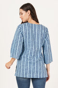 Kurti court pour femme avec motifs bleus uniques