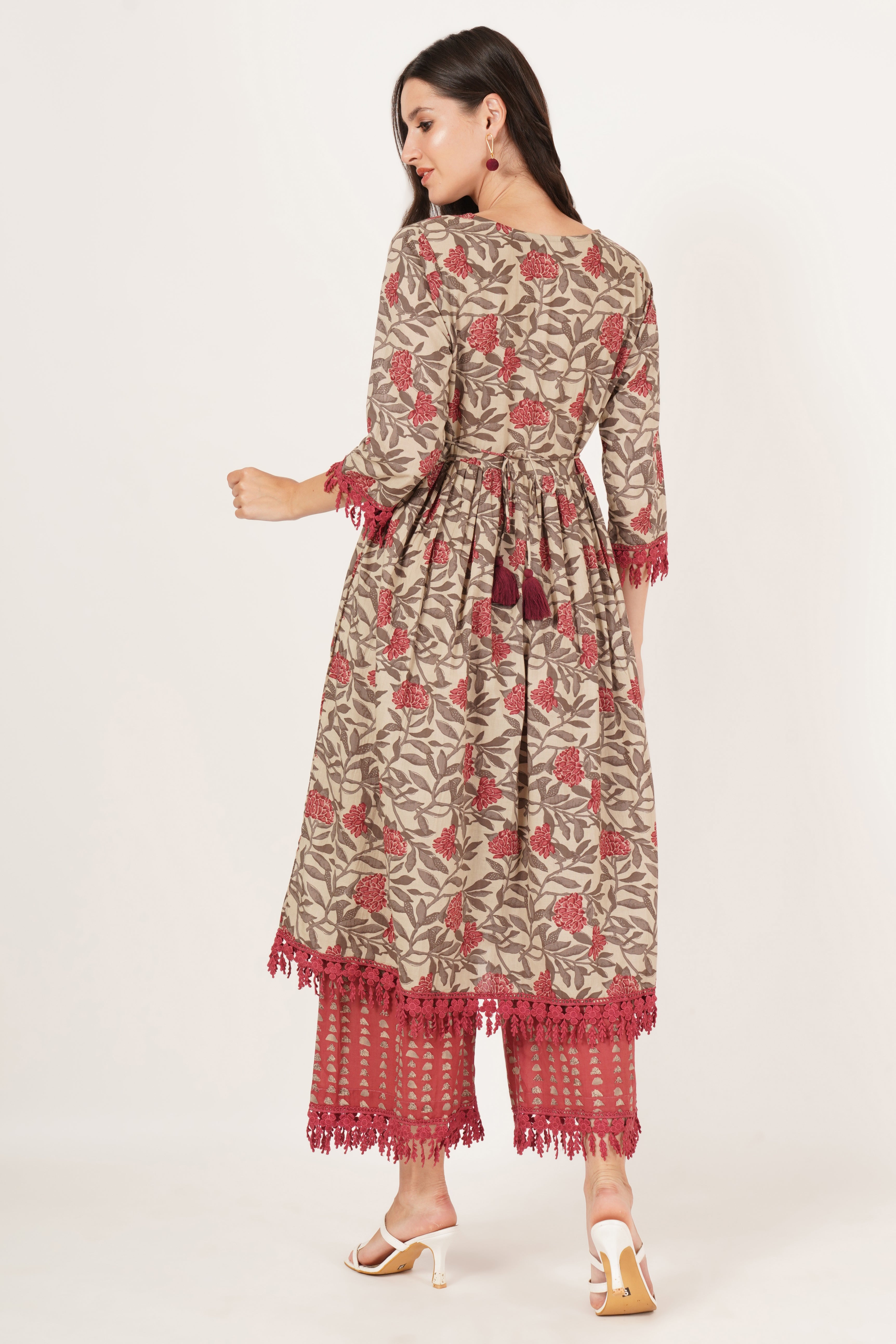 Elegant A-Line Floral Cotton Kurta with Palazzo Set For Women