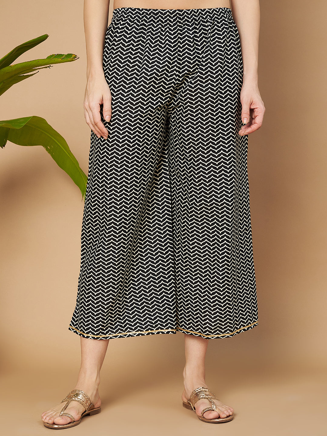 Pure Cotton Geometric Print Kurta Palazzo Set with Stone Detailing for Women