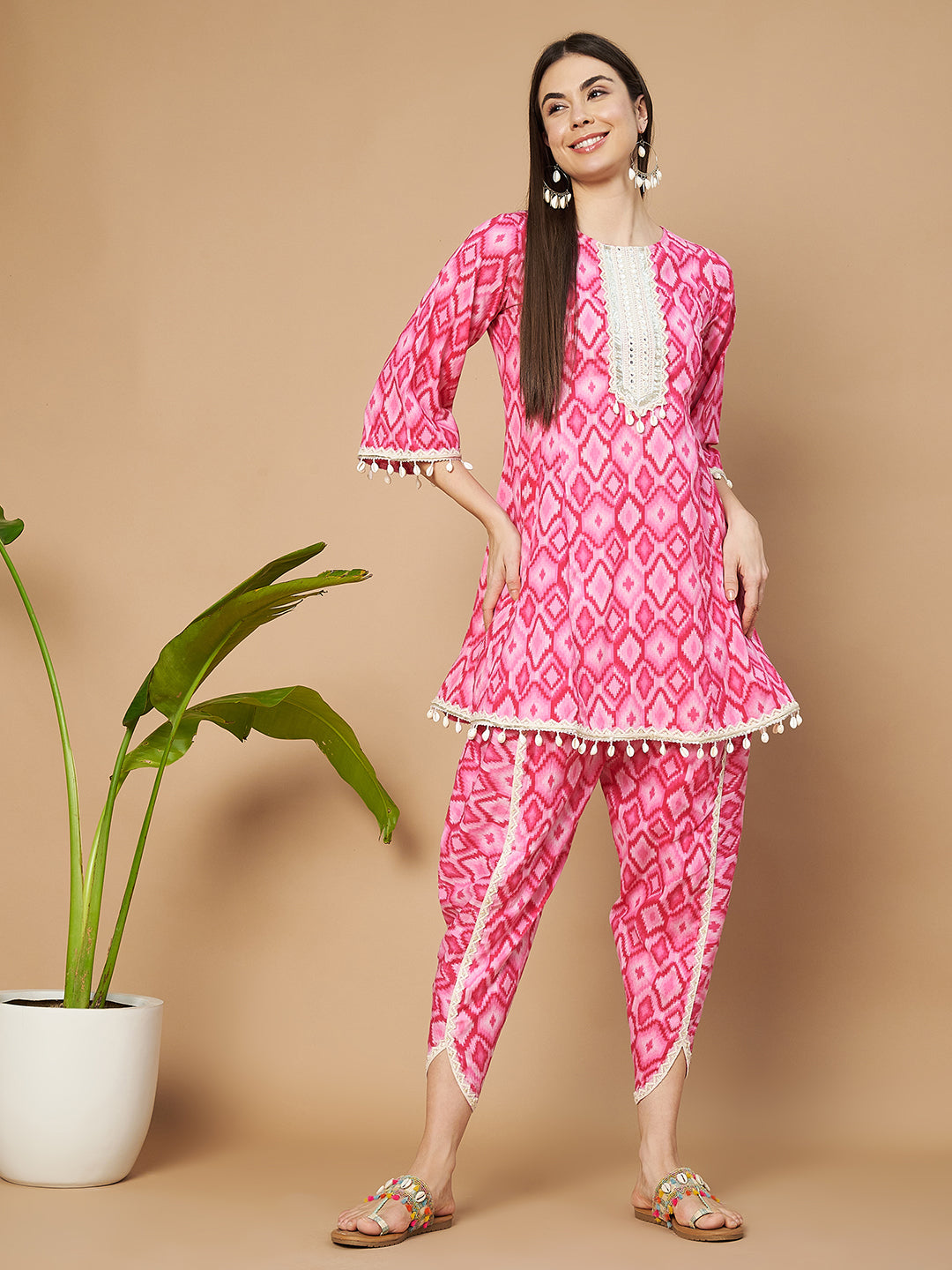 Designer Geometric Cotton Kurti and Dhoti Set for Women