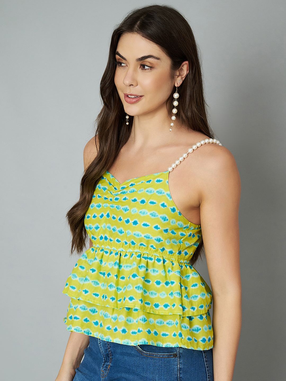 Trägertop aus Baumwolle mit Ikat-Print und Taillengürtel für Damen