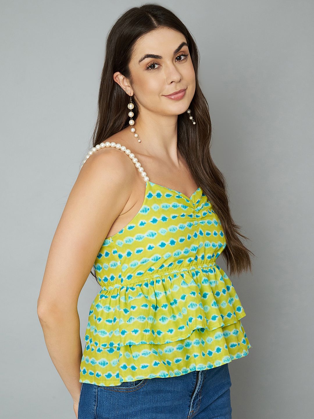 Trägertop aus Baumwolle mit Ikat-Print und Taillengürtel für Damen