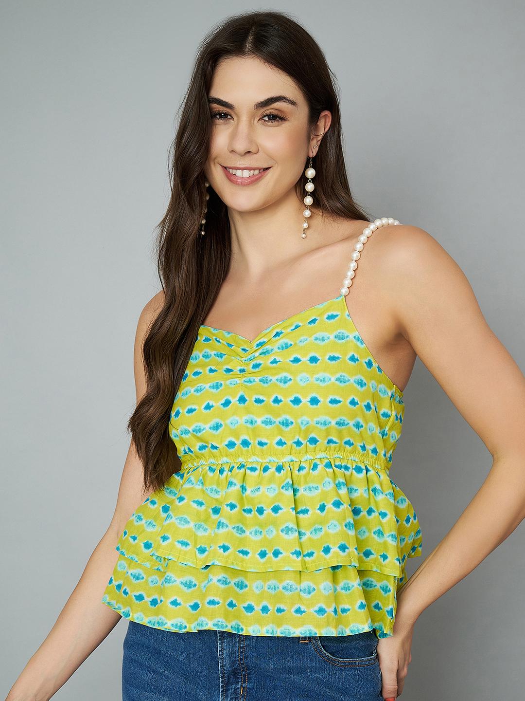 Trägertop aus Baumwolle mit Ikat-Print und Taillengürtel für Damen