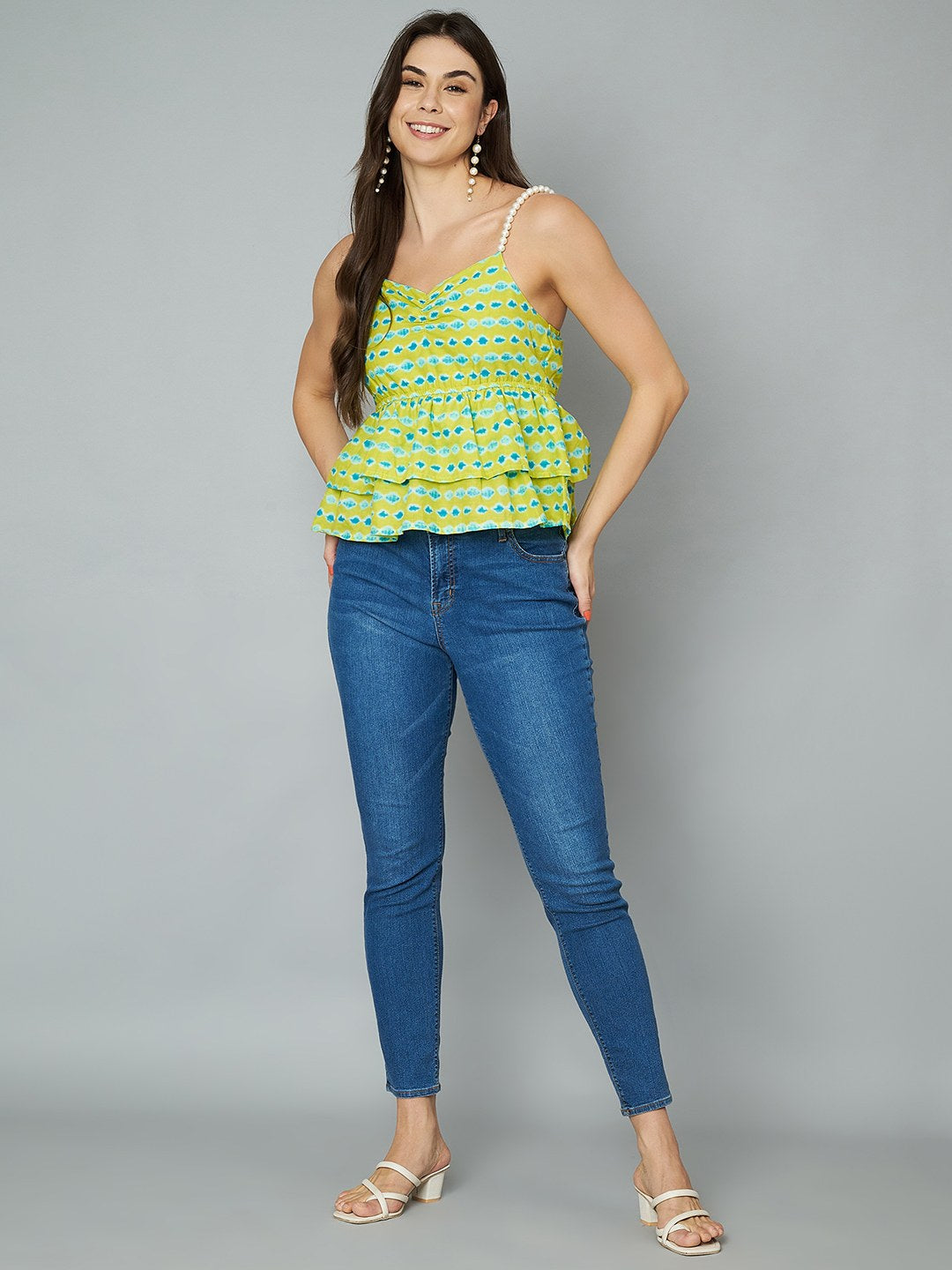 Trägertop aus Baumwolle mit Ikat-Print und Taillengürtel für Damen