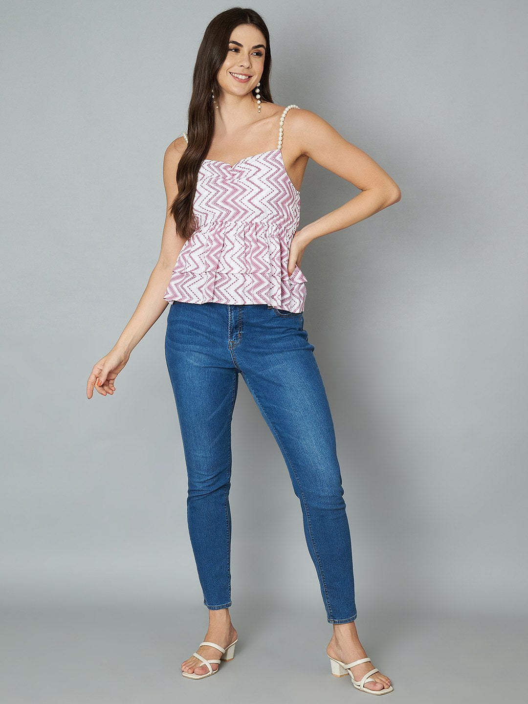 Haut en coton à imprimé ikat à bretelles avec ceinture pour femme